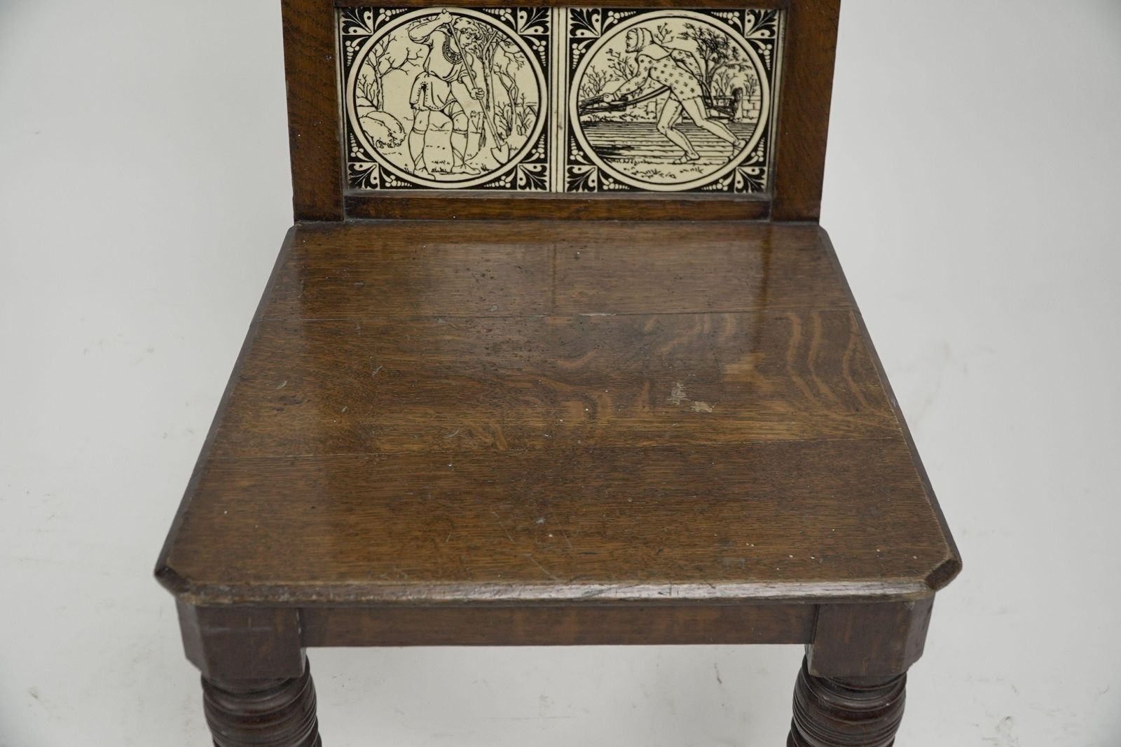 A Pair Of Substantial Gothic Revival Oak Hall Chairs With Period Tiles photo vinterior
