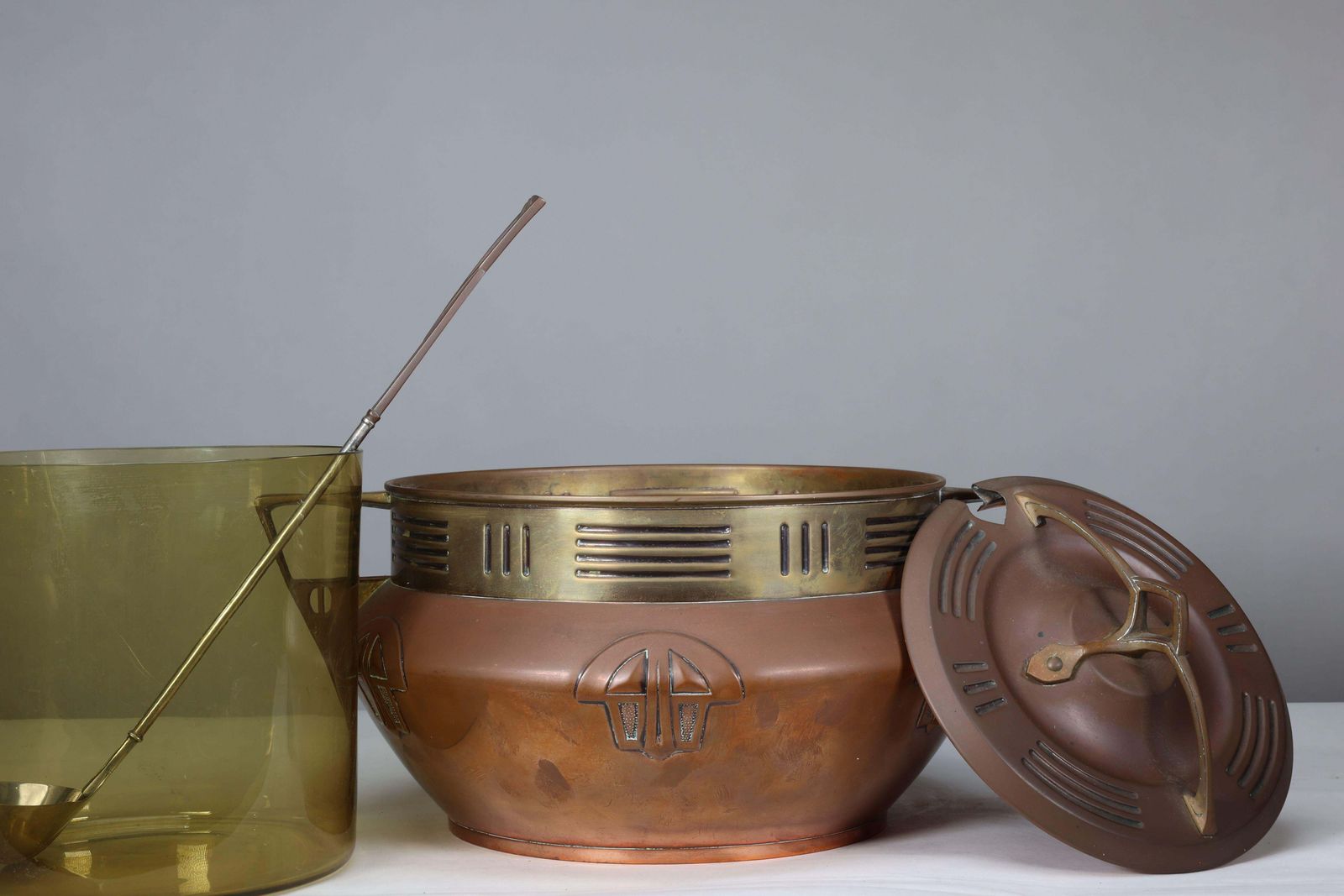 Carl Deffner. An Early Secessionist Style Copper And Brass Punch Bowl And Lid photo for sale