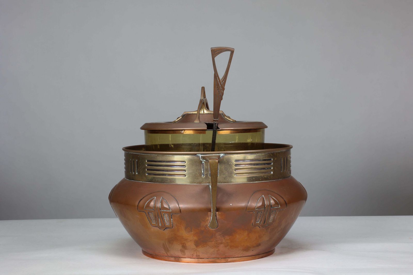 Carl Deffner. An Early Secessionist Style Copper And Brass Punch Bowl And Lid photo 2855.0