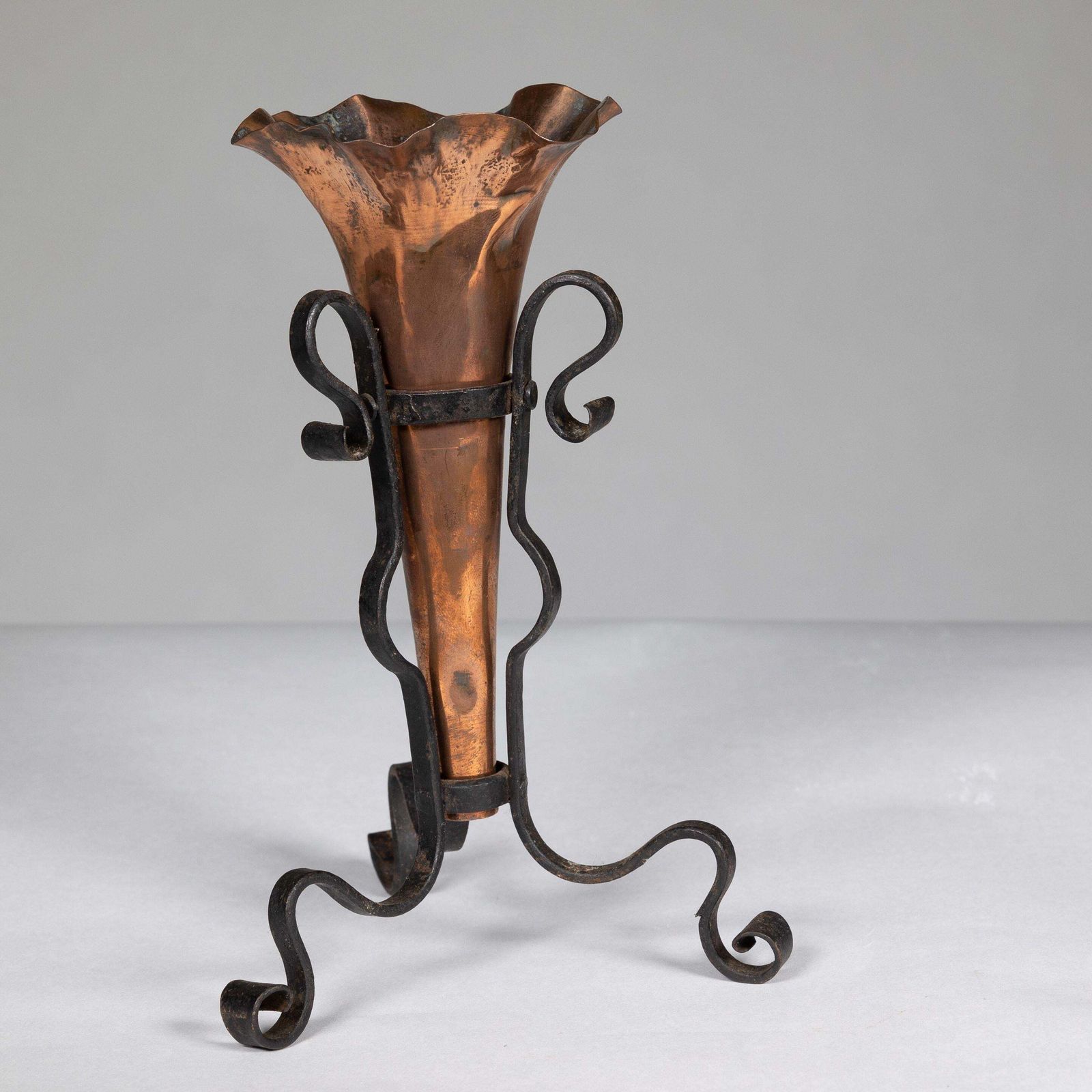 An Arts And Crafts Copper And Hand Wrought Iron Conical Flower Vase photo 255.0