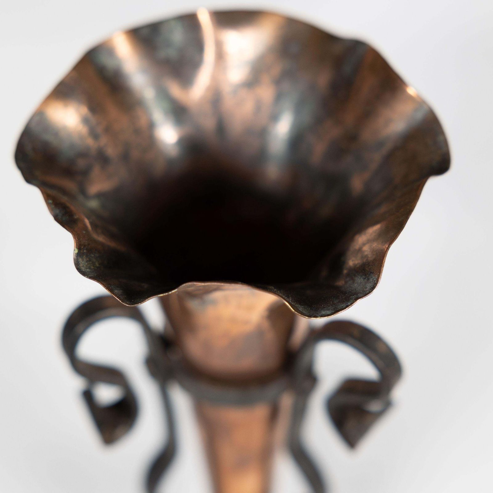 An Arts And Crafts Copper And Hand Wrought Iron Conical Flower Vase photo buy