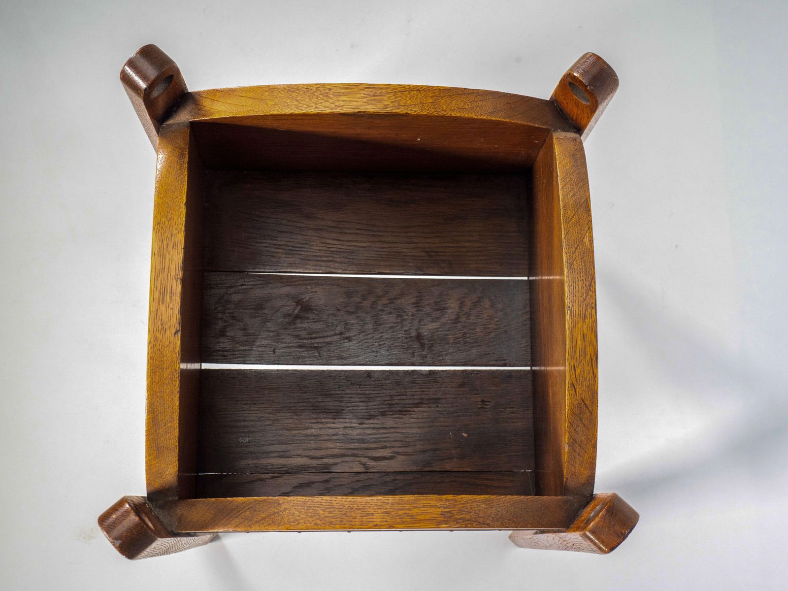 Glasgow Style Oak Arts & Crafts Copper Bound Planter W. Stylized Elongated Tops photo for sale