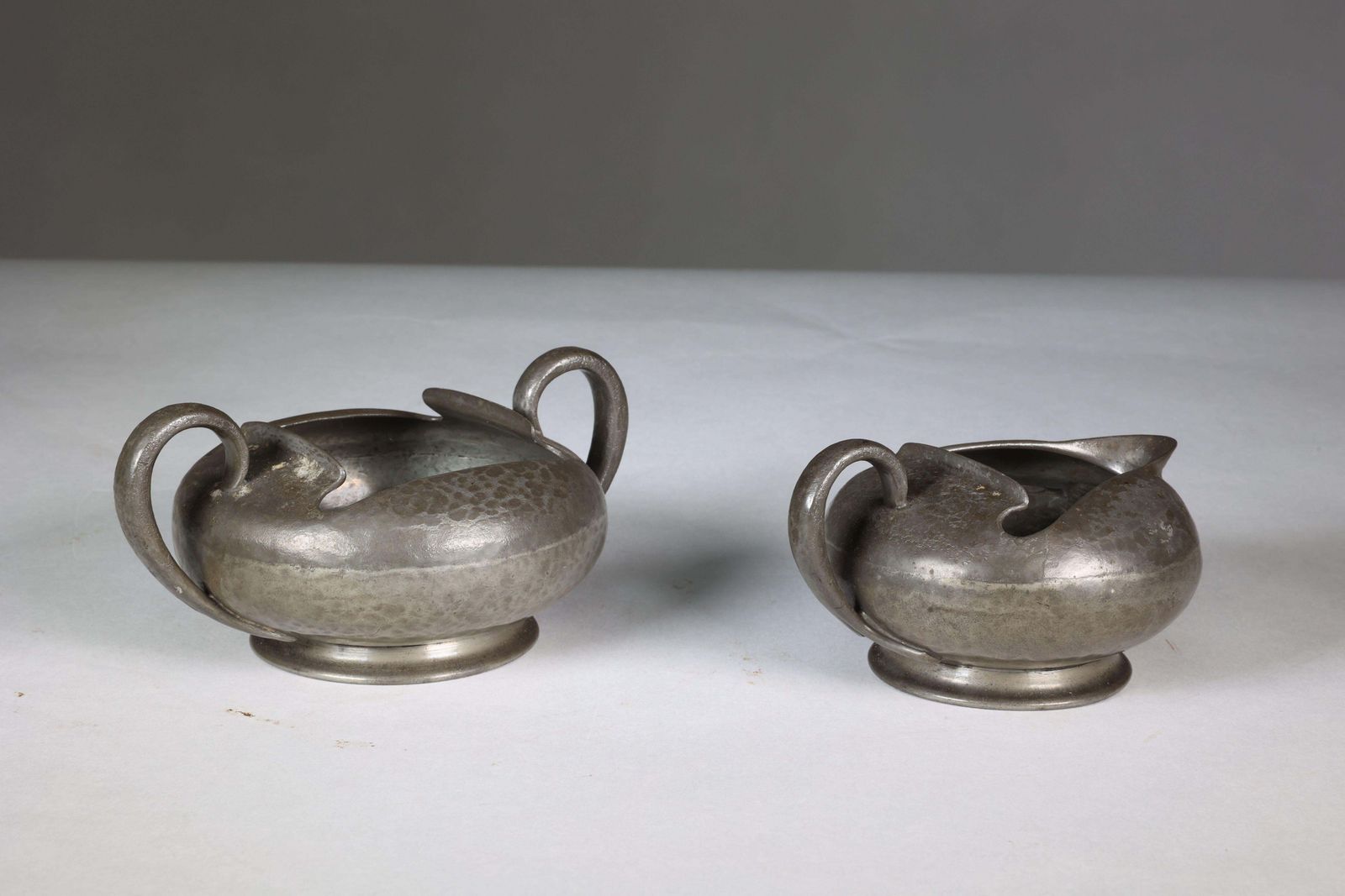 Liberty And Co. An English Pewter 0966 Arts And Crafts Milk And Sugar Bowl photo for sale