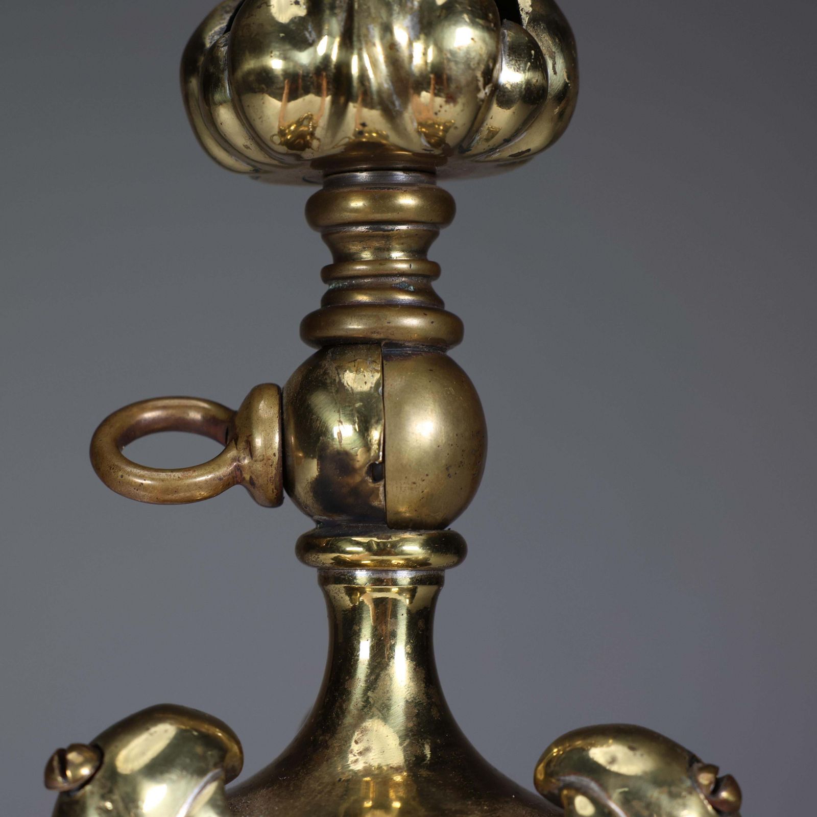 photo vinterior An Arts & Crafts Brass Table Lamp Tulip Shaped With Heart Cut Outs To The Base