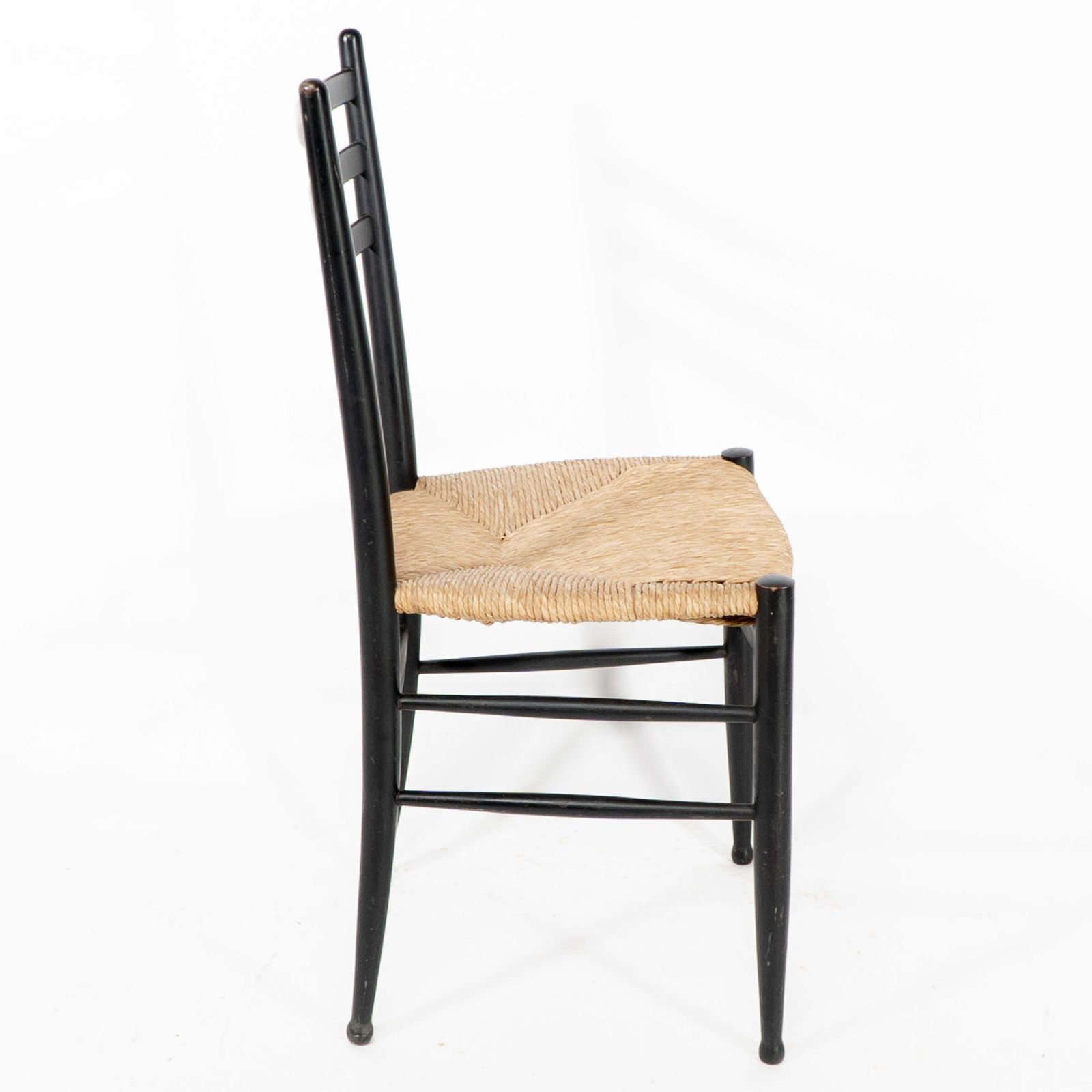 Gio Ponti Style Ebonized Ladder Back Rush Seat Side Or Desk Chair With Ball Feet photo Furniture