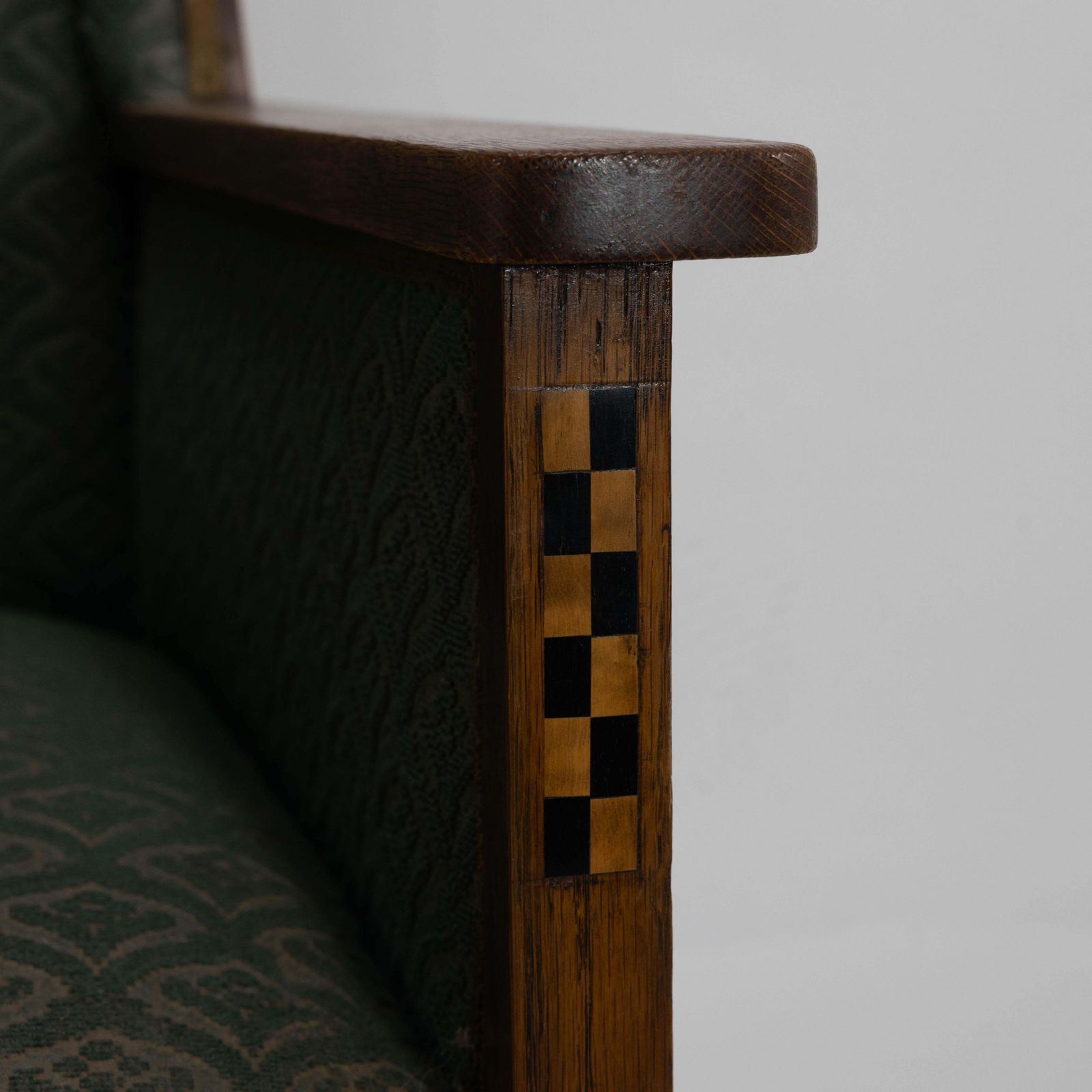 Walter Skull Of High Wycombe. Arts & Crafts Oak Armchair With Chequer Inlays photo vinterior