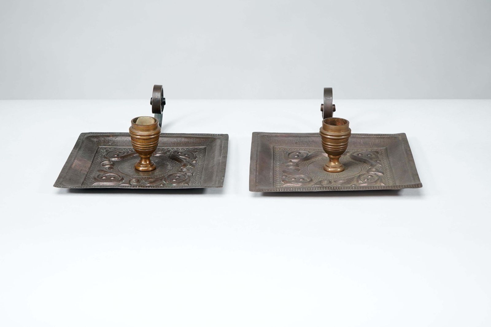Benham And Froud London. A Pair Of Arts And Crafts Copper Night Candle Holders photo for sale