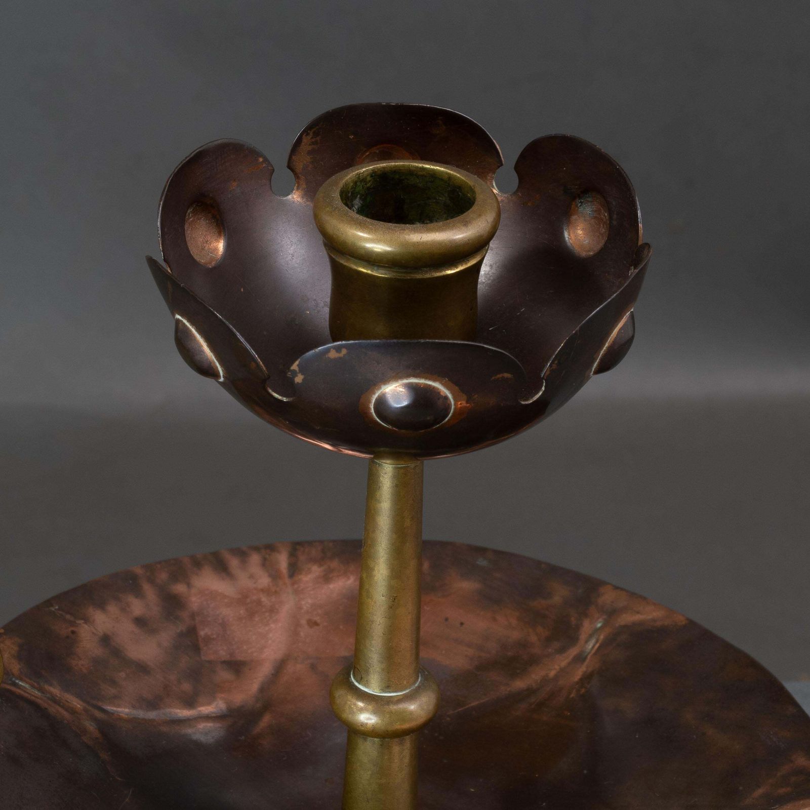 photo vinterior Benham & Froud. Pair Of Arts & Crafts Copper Night Candle Holder W. Flower Head