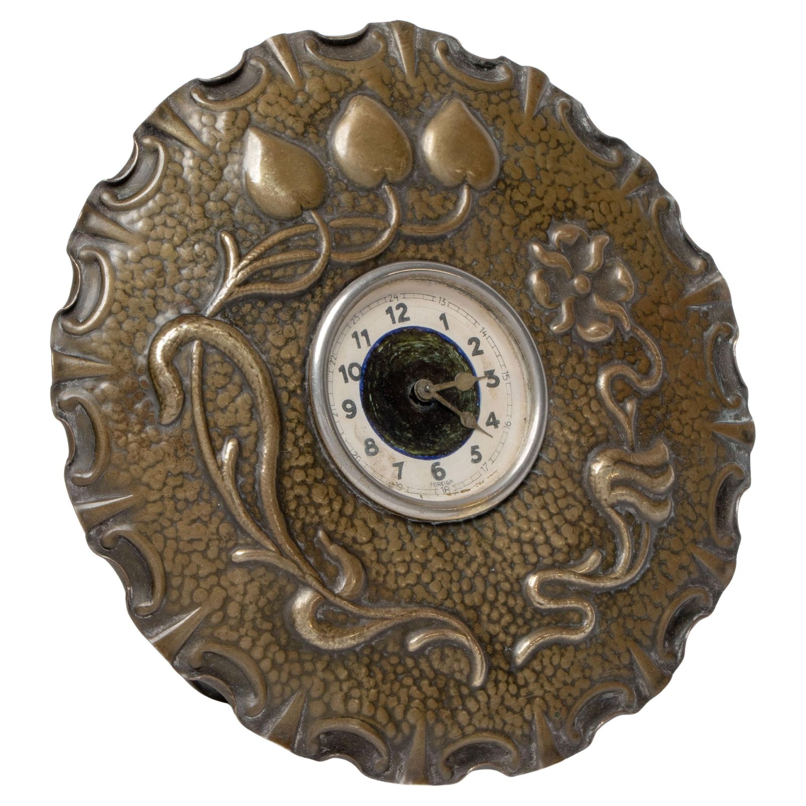 A Little Arts & Crafts Copper Table Clock In The Shape Of A Flower Head