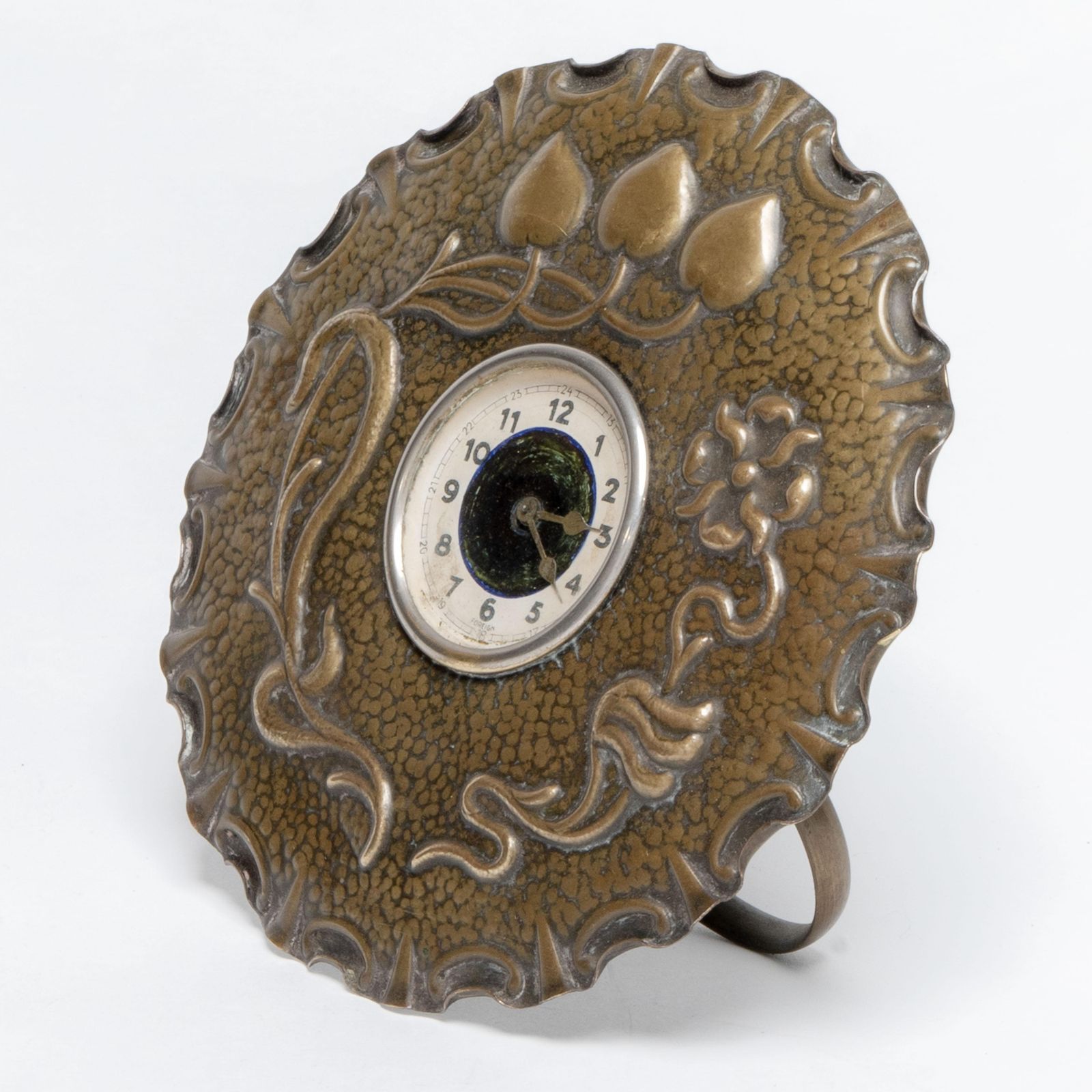 A Little Arts & Crafts Copper Table Clock In The Shape Of A Flower Head photo for sale