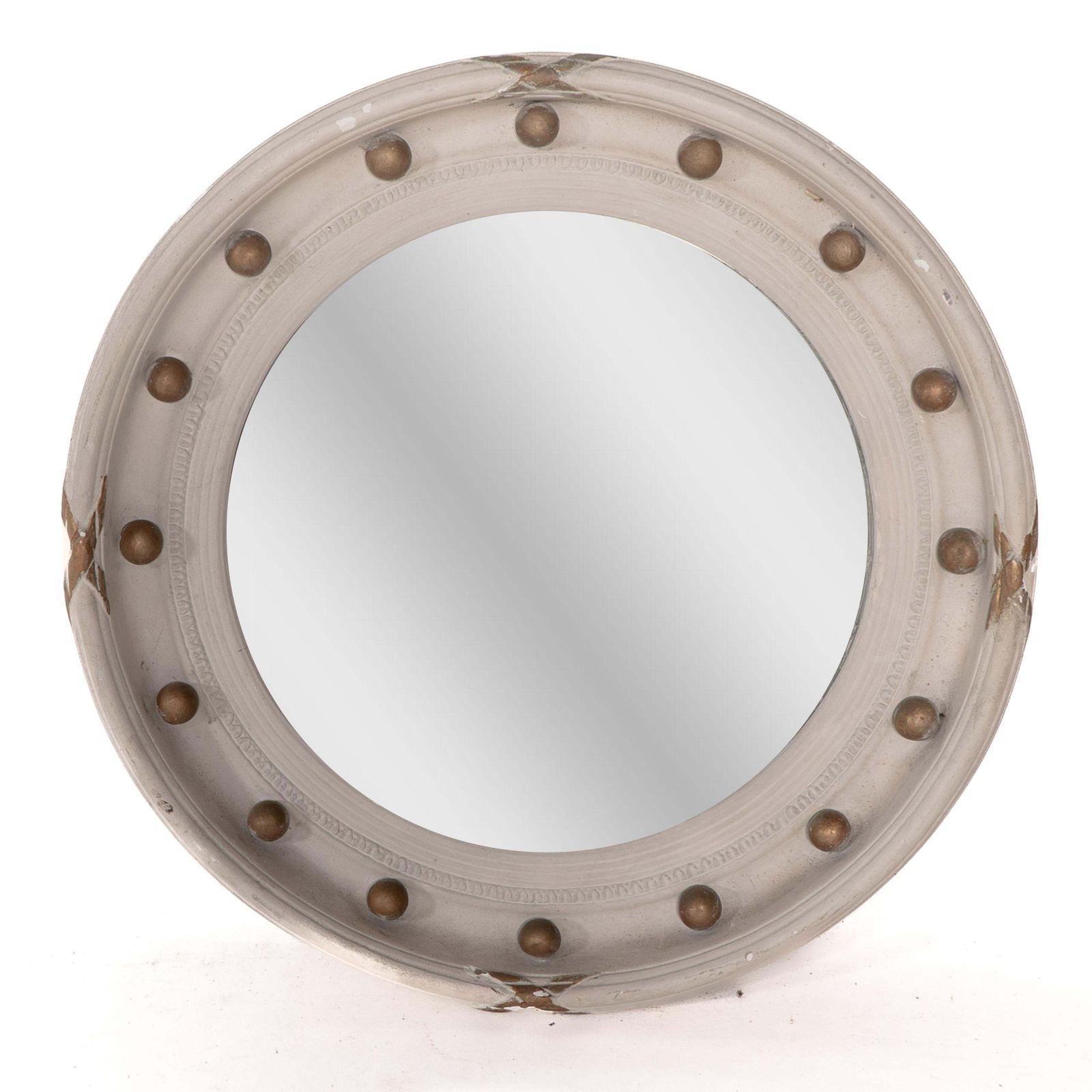 A Regency Style Circular Convex Mirror With Ball And Ribbon Decoration photo furniture