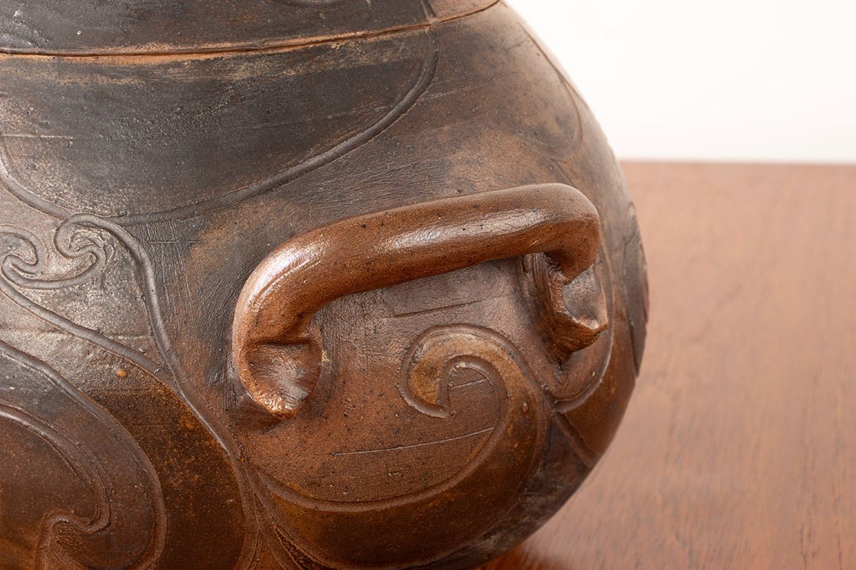 Large Glazed Stoneware Pot With Stylized Decoration By Georges Martin France 1970. photo 1300.0