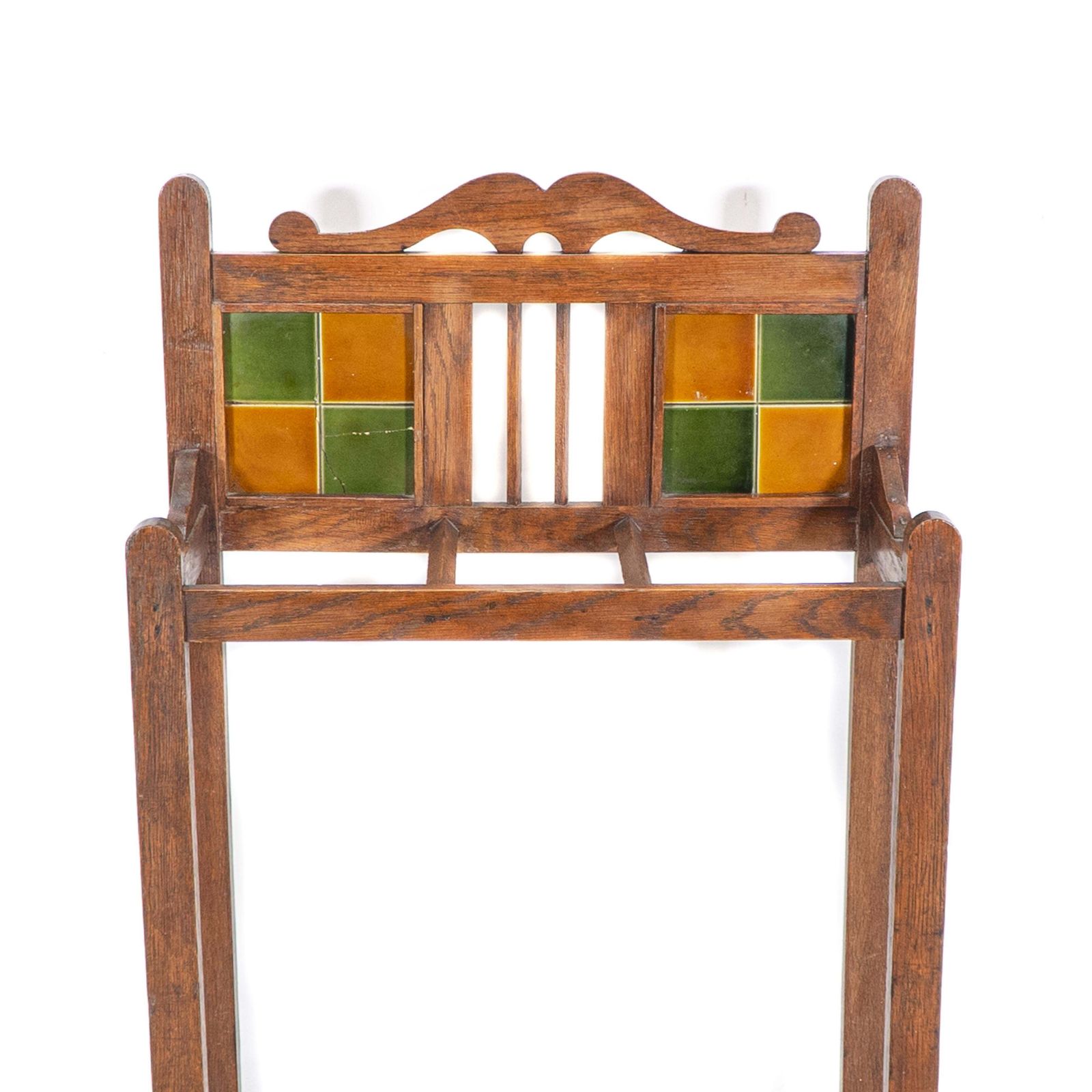 An Arts & Crafts Oak Umbrella & Stick Stand With Original Green & Mustard Tiles photo buy
