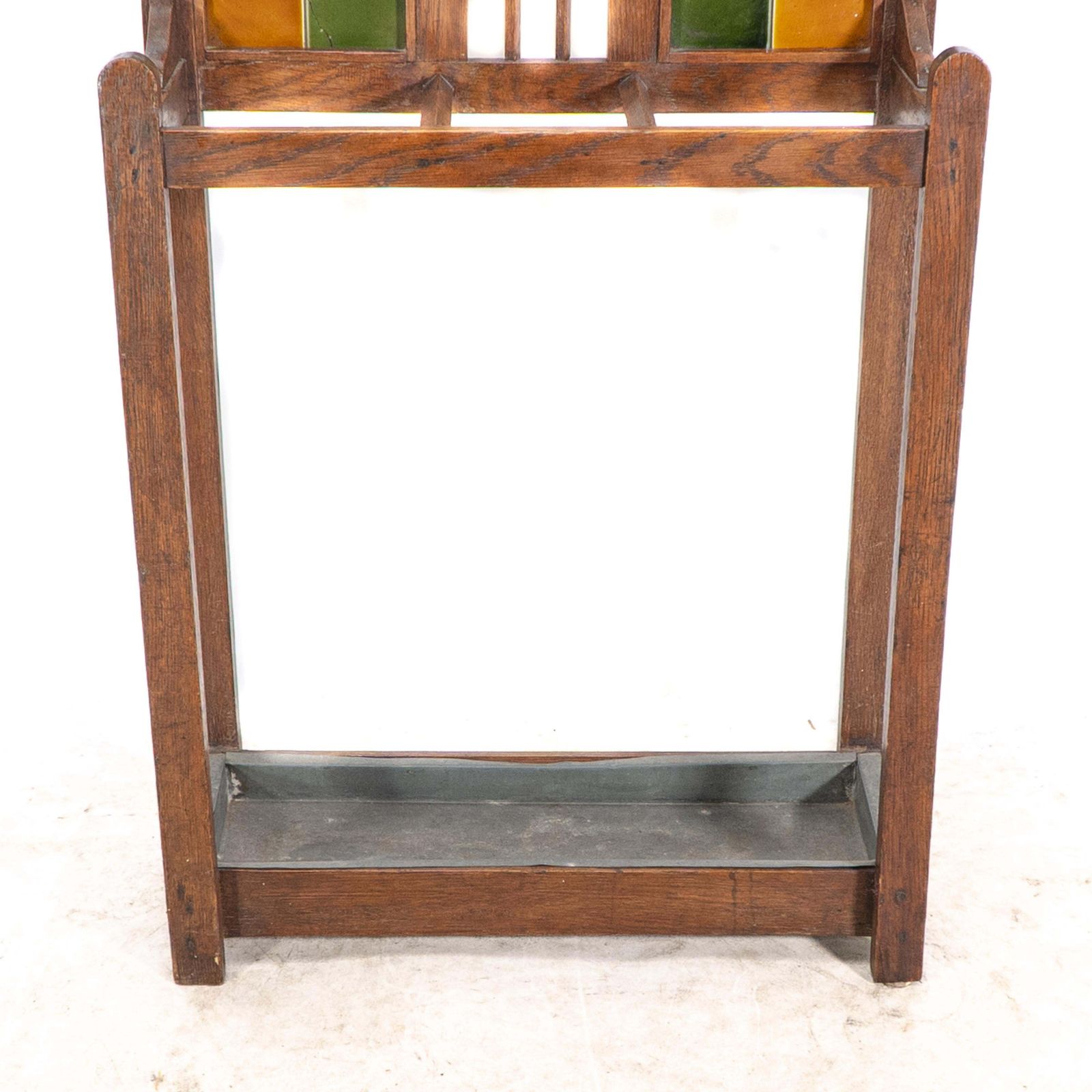 Home Decor An Arts & Crafts Oak Umbrella & Stick Stand With Original Green & Mustard Tiles photo