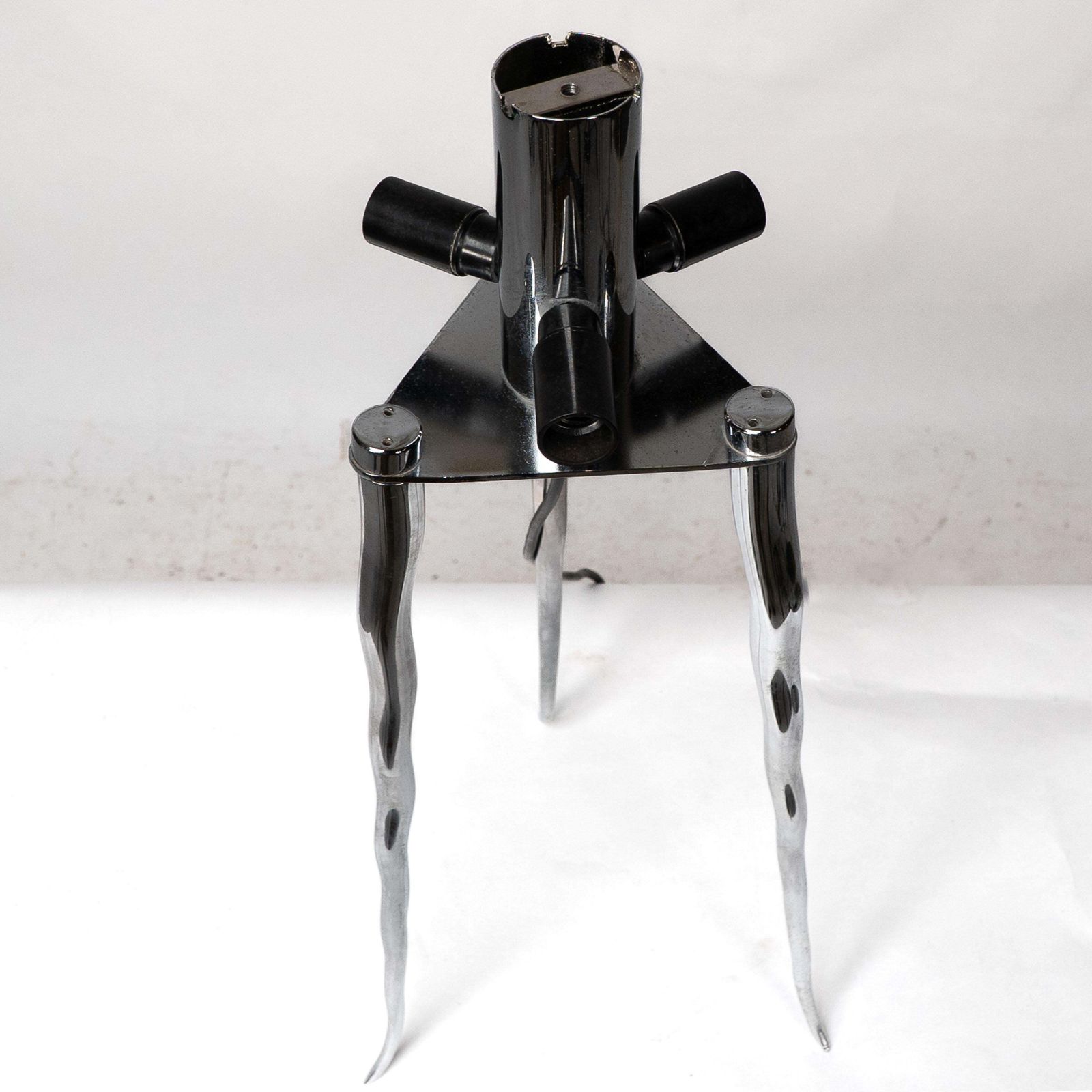 photo buy Gerald Thurston In The Style Of. A Mid Century Tripod Polished Steel Table Lamp