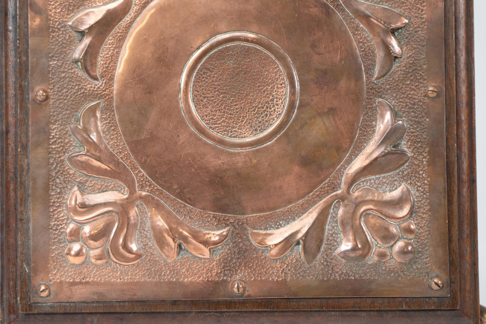 photo furniture Benham & Froud Attri. An Arts & Crafts Copper And Oak Teapot Stand Or Trivet