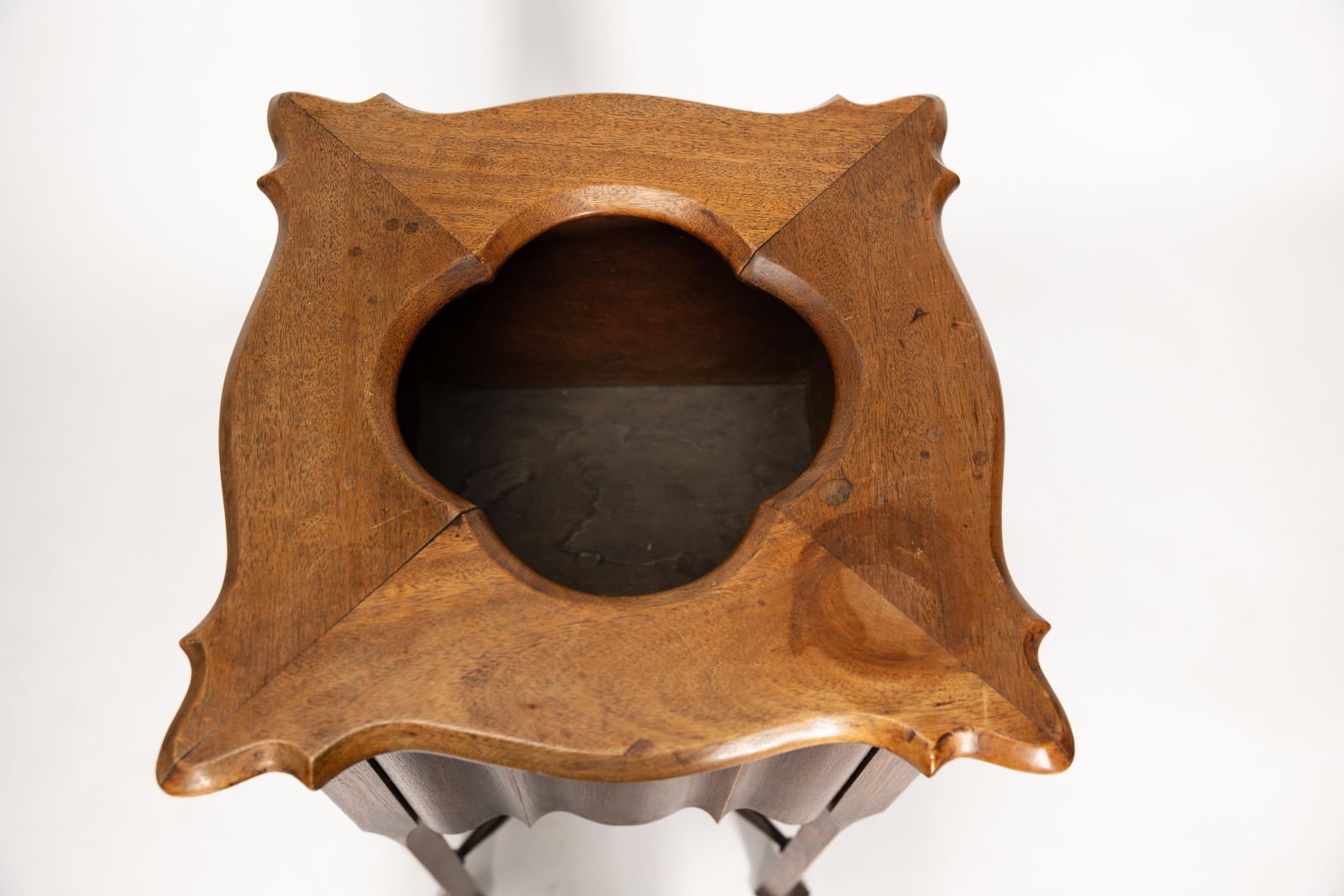 photo for sale An Arts And Crafts Walnut Plant Stand With A Shaped Top And Ribbed Style Sides