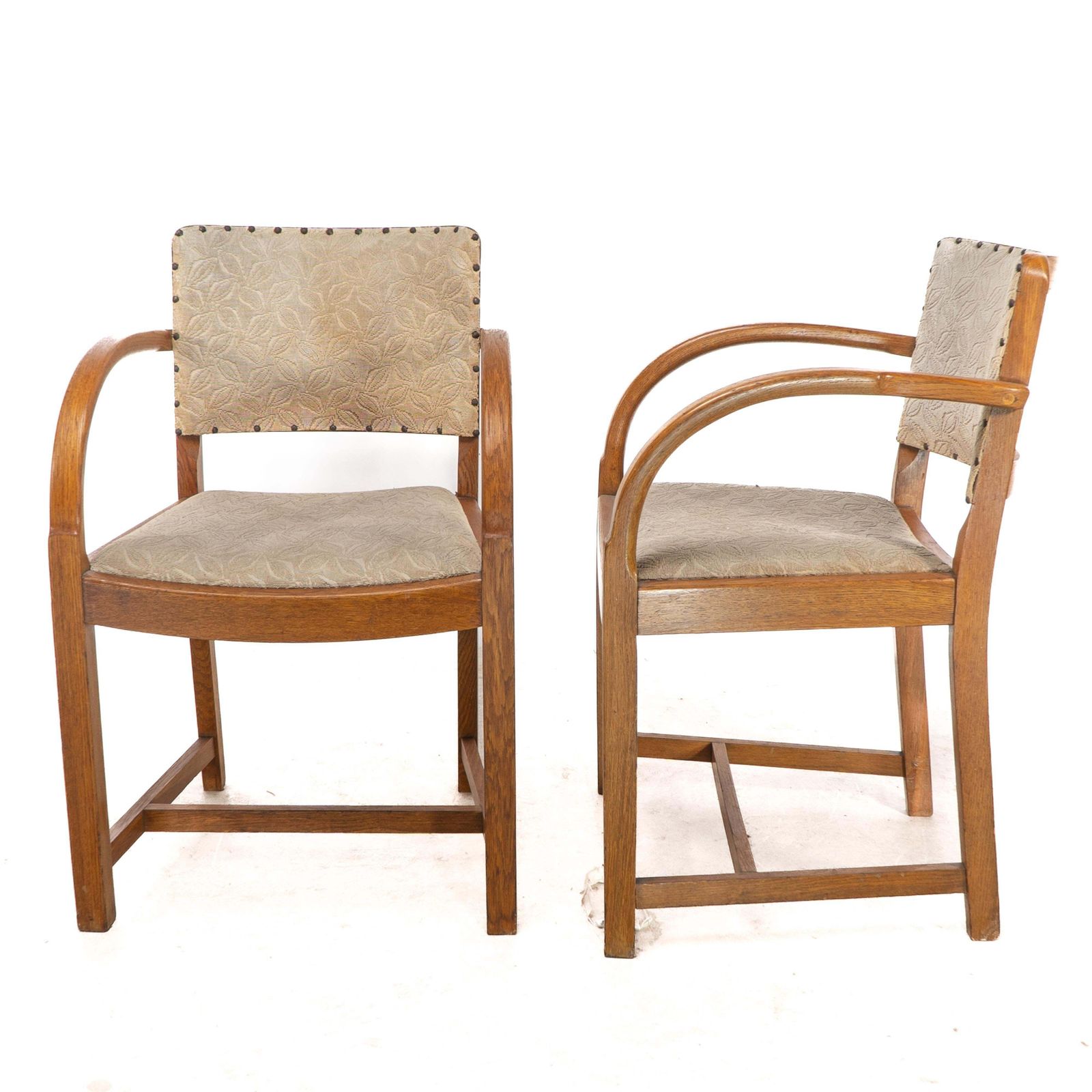 Heals. Four Art Deco Oak Armchairs With Shaped Backrests & Rounded Arms photo buy