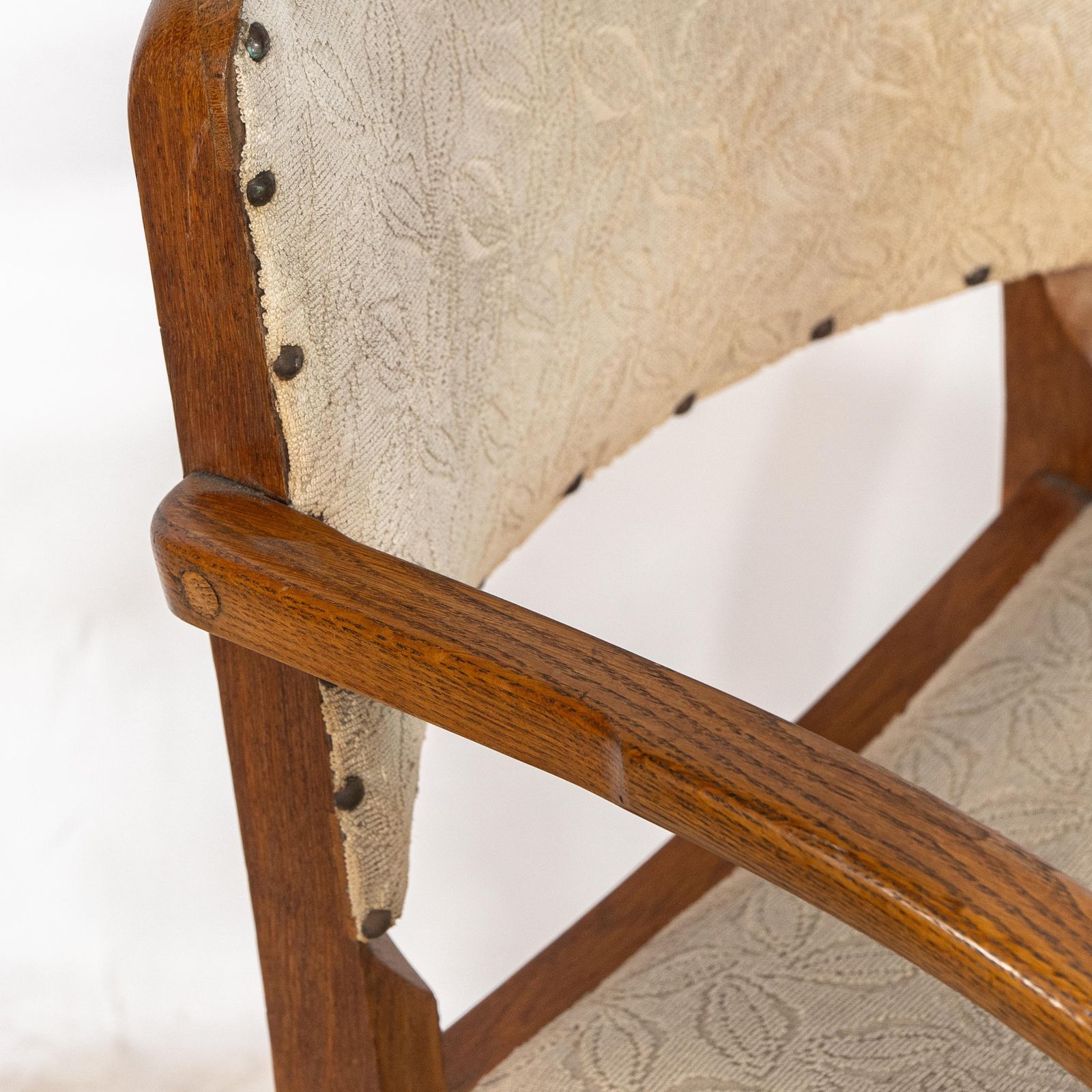 photo for sale Heals. Four Art Deco Oak Armchairs With Shaped Backrests & Rounded Arms