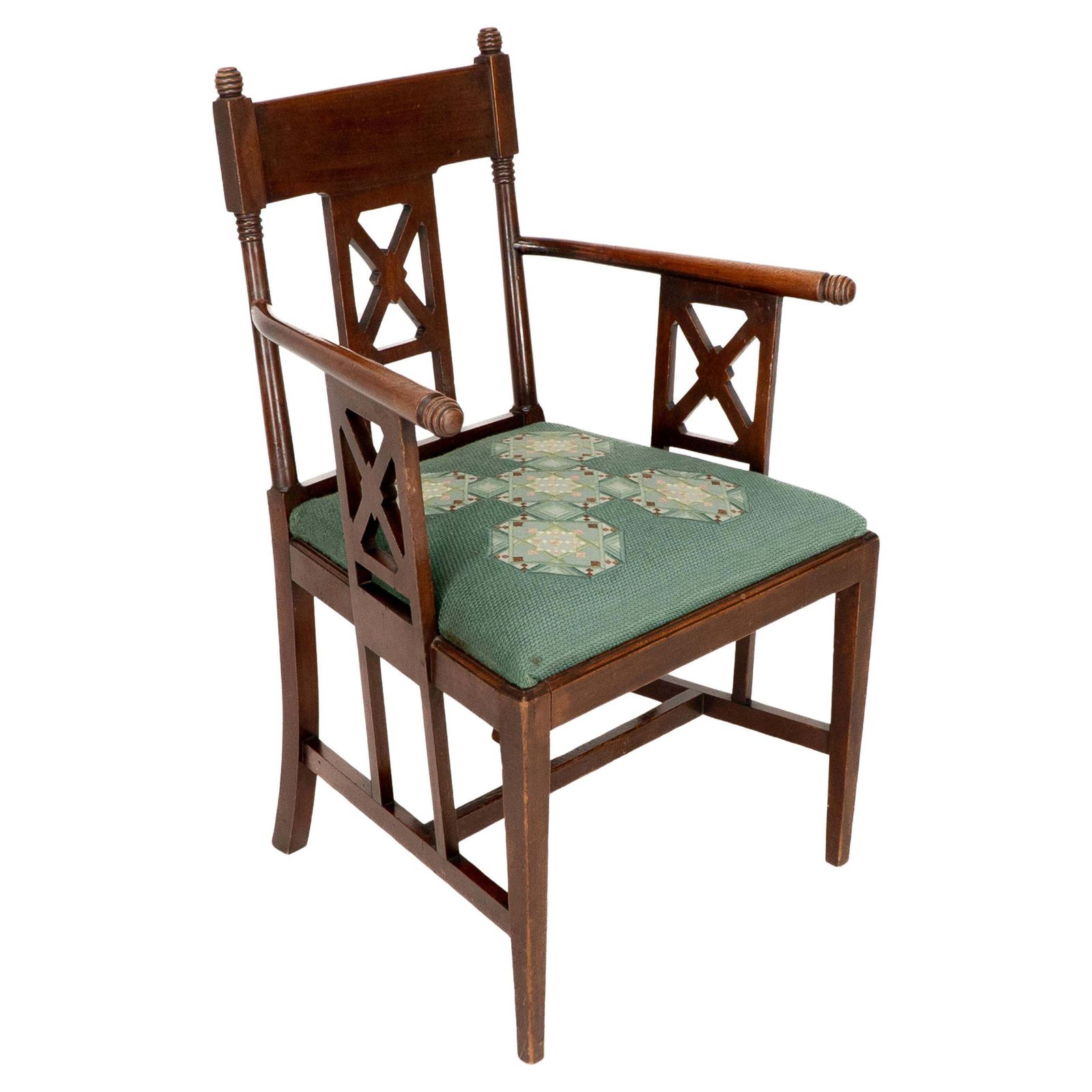 William Birch. An Aesthetic Movement Walnut Armchair With Turned Ball Finials