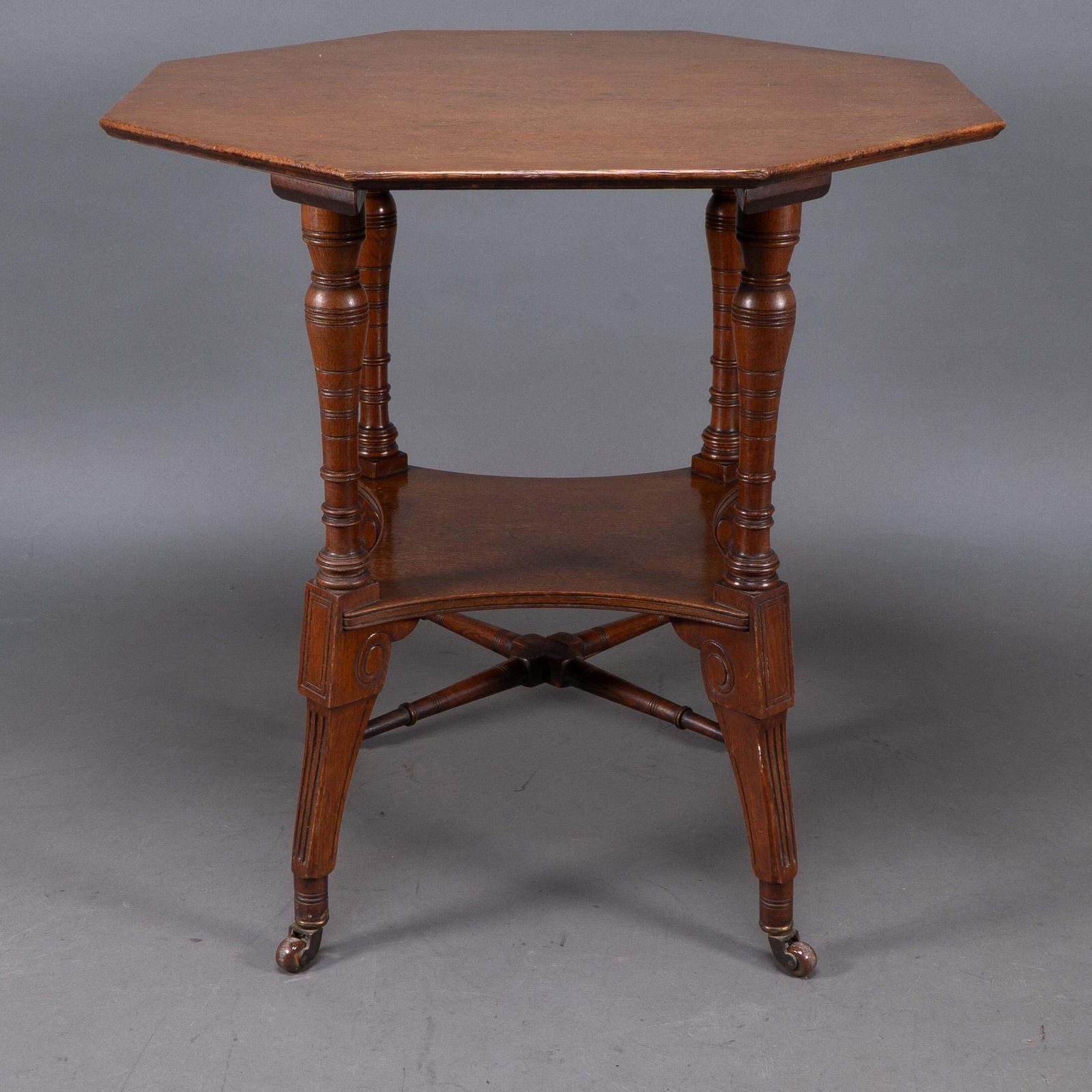 Jas Shoolbred. An Aesthetic Movement Walnut Octagonal Center Table photo vintage