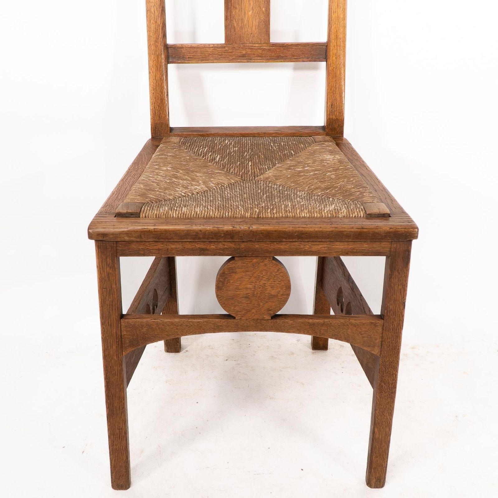 Shapland & Petter. An Arts & Crafts Oak Desk Or Side Chair With Pierced Hearts photo buy