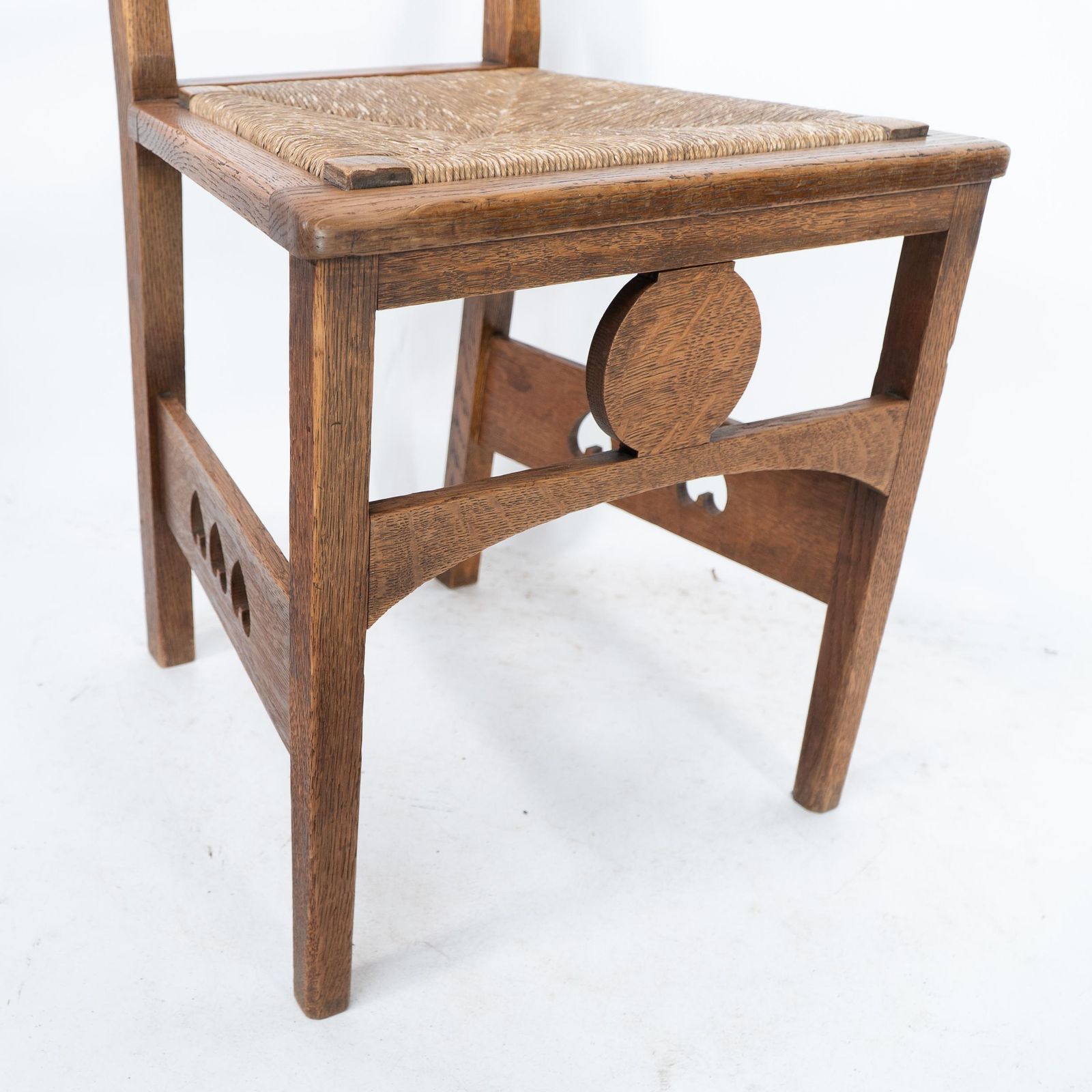 photo for sale Shapland & Petter. An Arts & Crafts Oak Desk Or Side Chair With Pierced Hearts