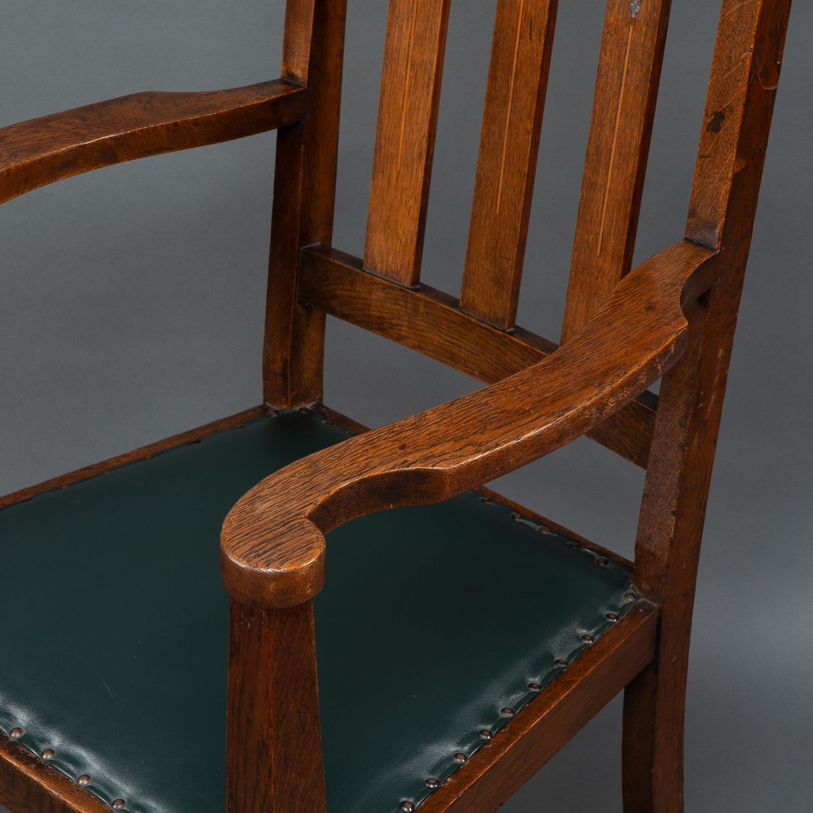 2549.0 Liberty & Co Attributed. An Arts & Crafts Oak Armchair With Inlaid Royal Crown photo