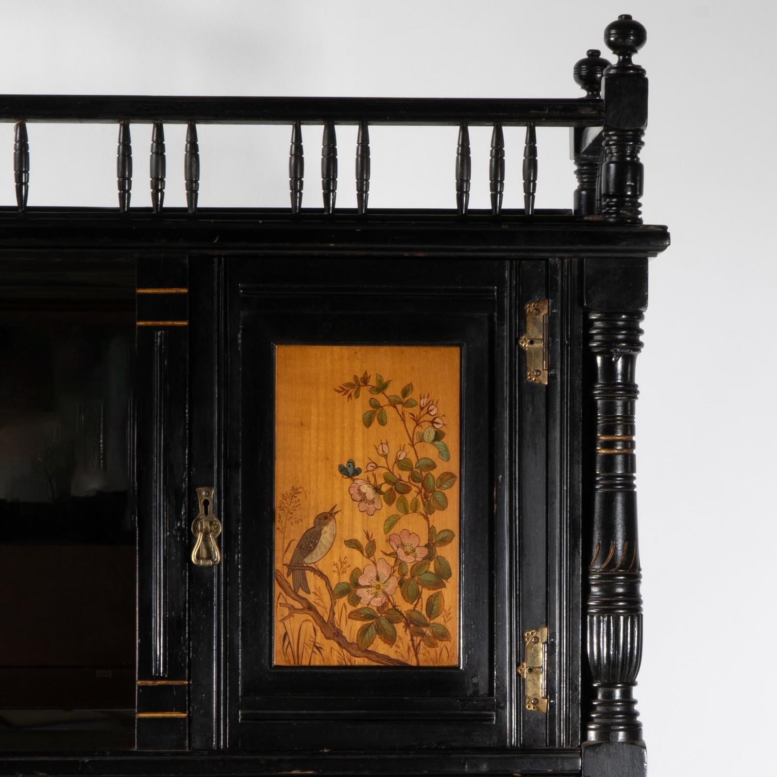 Gillows. A Fine Aesthetic Movement Side Cabinet With Hand Painted Floral Panels photo vintage