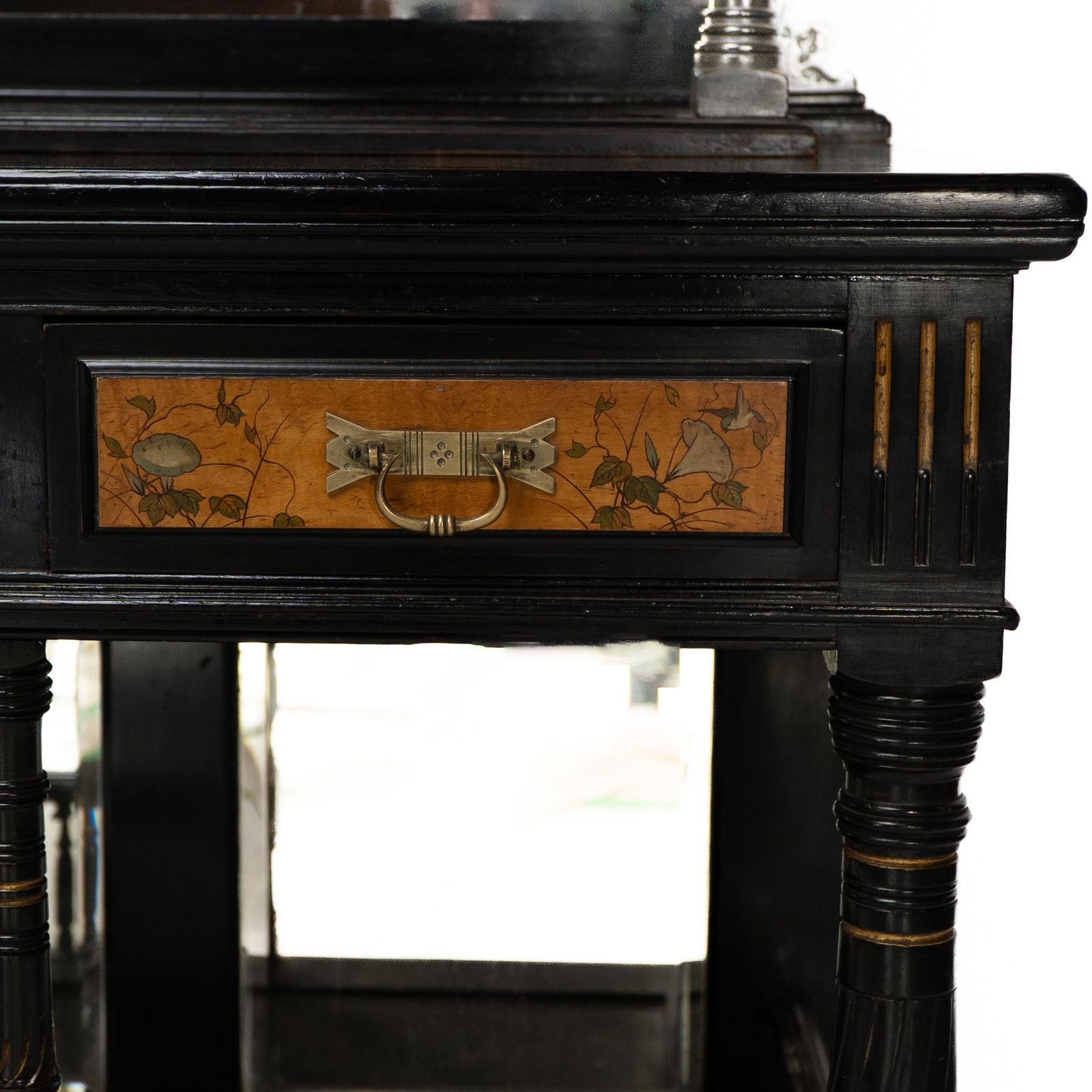 photo vintage Gillows. A Fine Aesthetic Movement Side Cabinet With Hand Painted Floral Panels