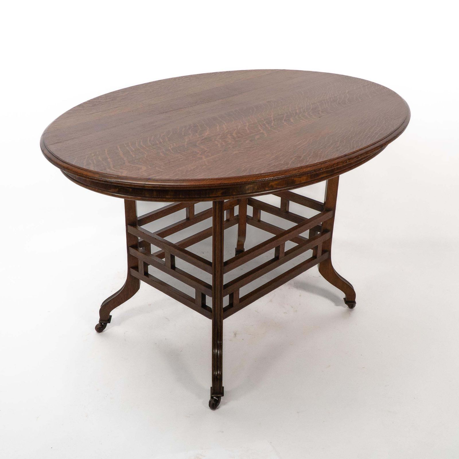 Lambs Of Manchester, Stamped Lambs. A Rare Anglo Japanese Oak Oval Centre Table photo Furniture