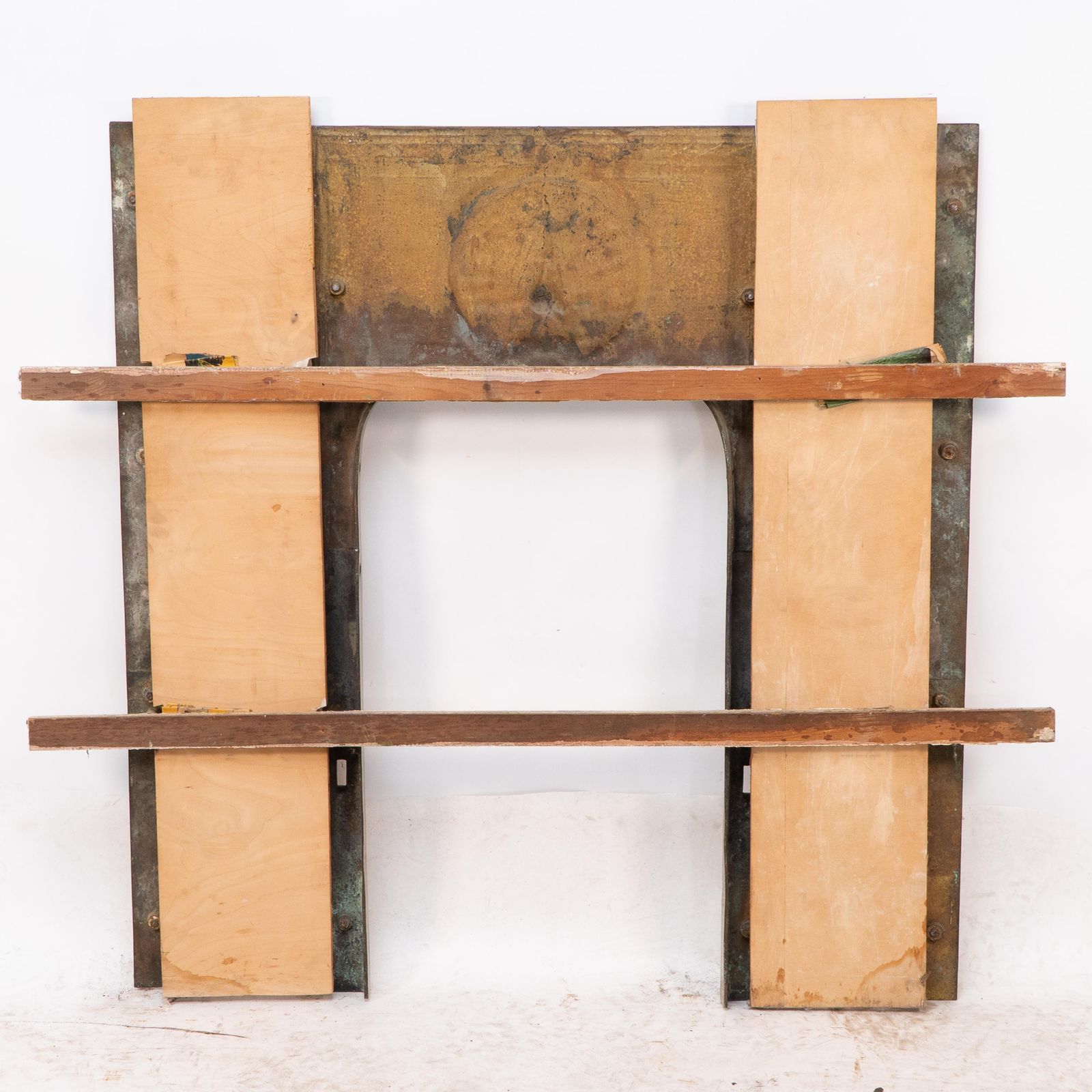 photo furniture T. Elsley Attri. Aesthetic Movement Brass Fire Insert W. Upper Central Peacock