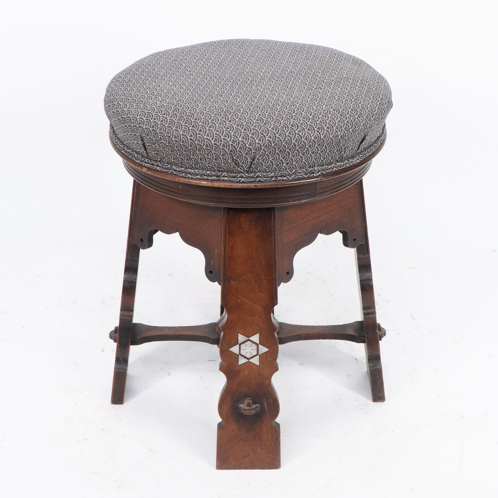 Liberty And Co Attri. A Rare Moorish Walnut Revolving Stool With Moorish Arches photo Furniture