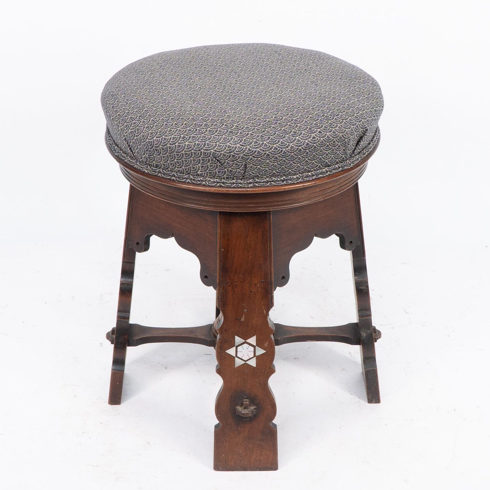 Liberty And Co Attri. A Rare Moorish Walnut Revolving Stool With Moorish Arches photo vinterior