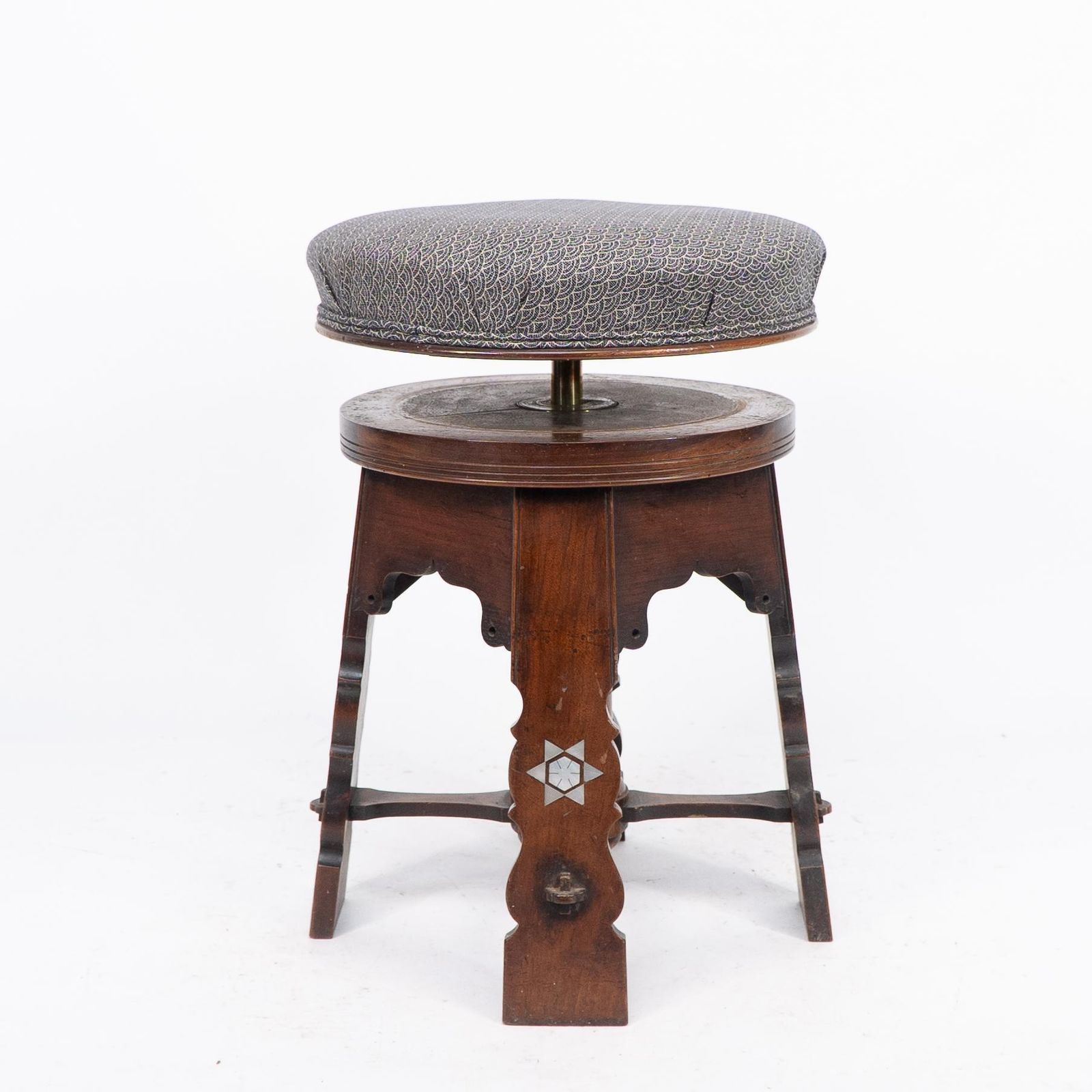 photo for sale Liberty And Co Attri. A Rare Moorish Walnut Revolving Stool With Moorish Arches