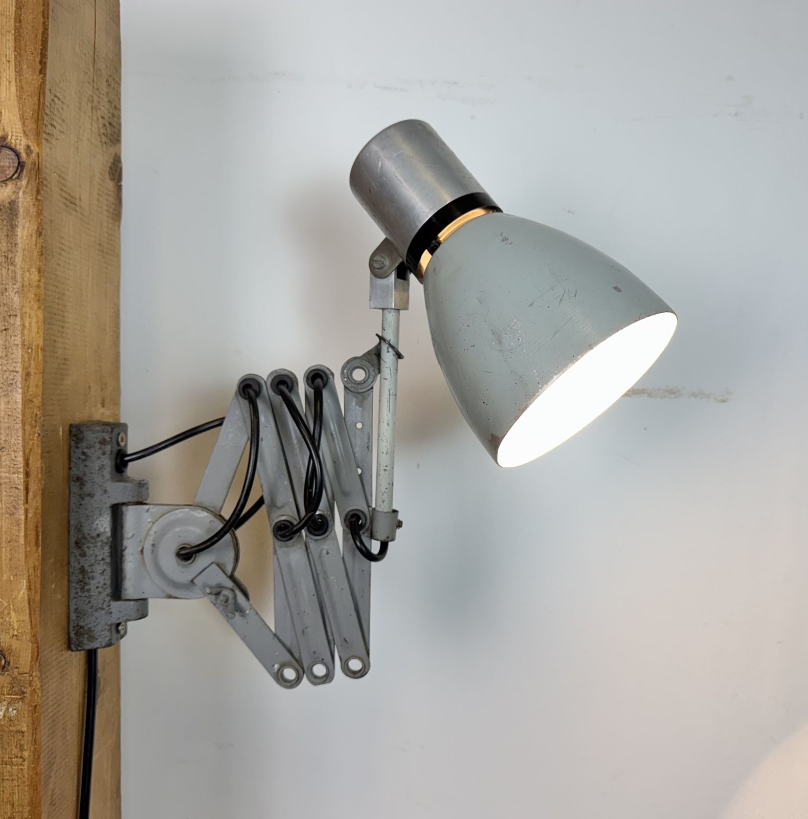 Industrial Grey Scissor Wall Lamp, 1960s photo buy