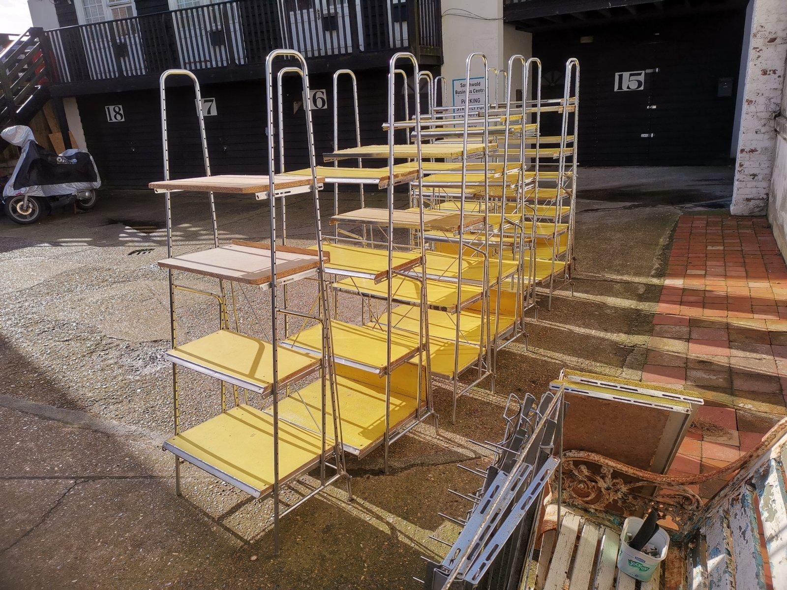 2243.0 Stylish Midcentury Chrome On Steel Shop Shelving With Braced Back Supports photo