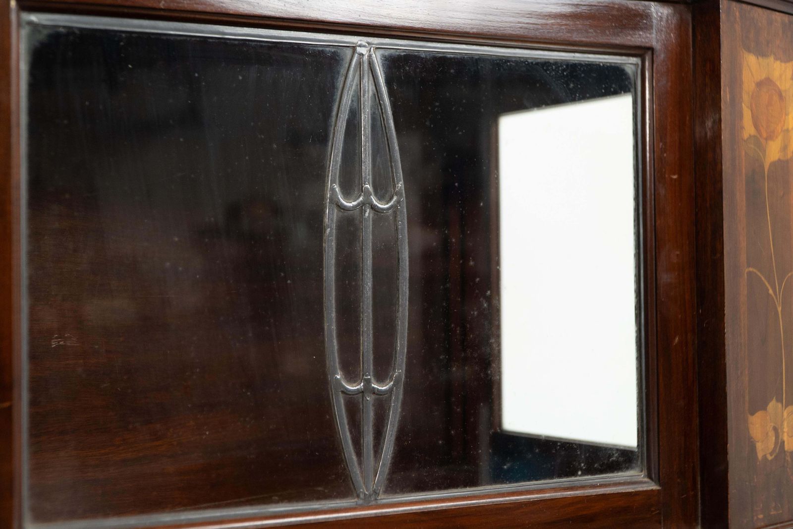 Furniture E. Goodall Manchester An English Arts & Crafts Display Cabinet With Floral Inlay photo