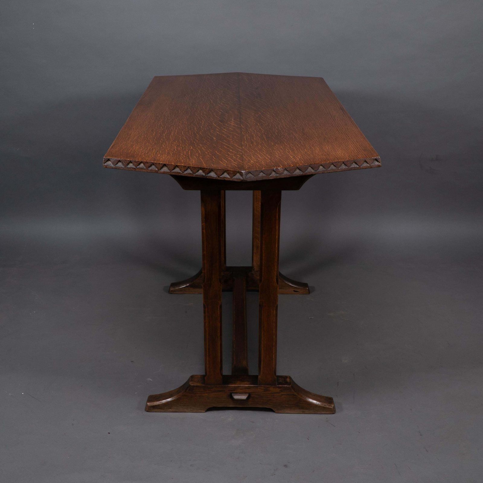 Cotswold Style Oak Refectory Dining Or Library Table With Carved Chevron Details photo 2448.0