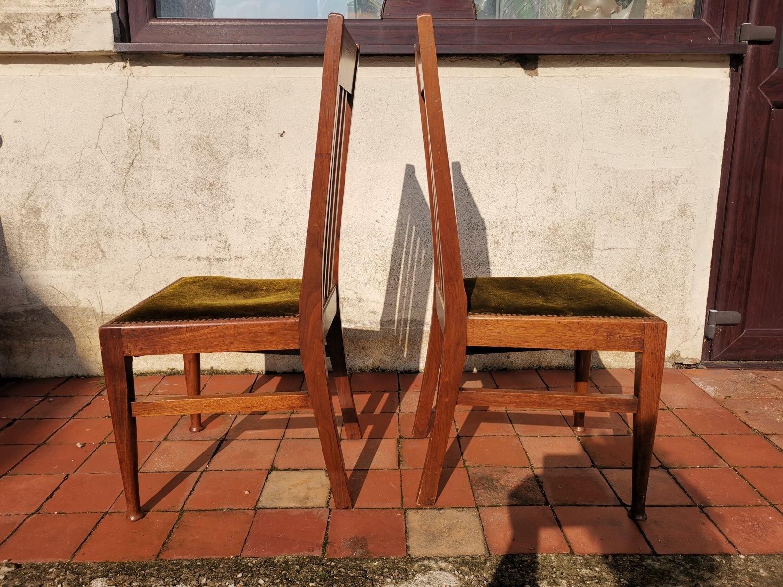 Liberty & Co Four English Arts & Crafts Walnut Chairs With Mother Of Pearl Inlay photo for sale