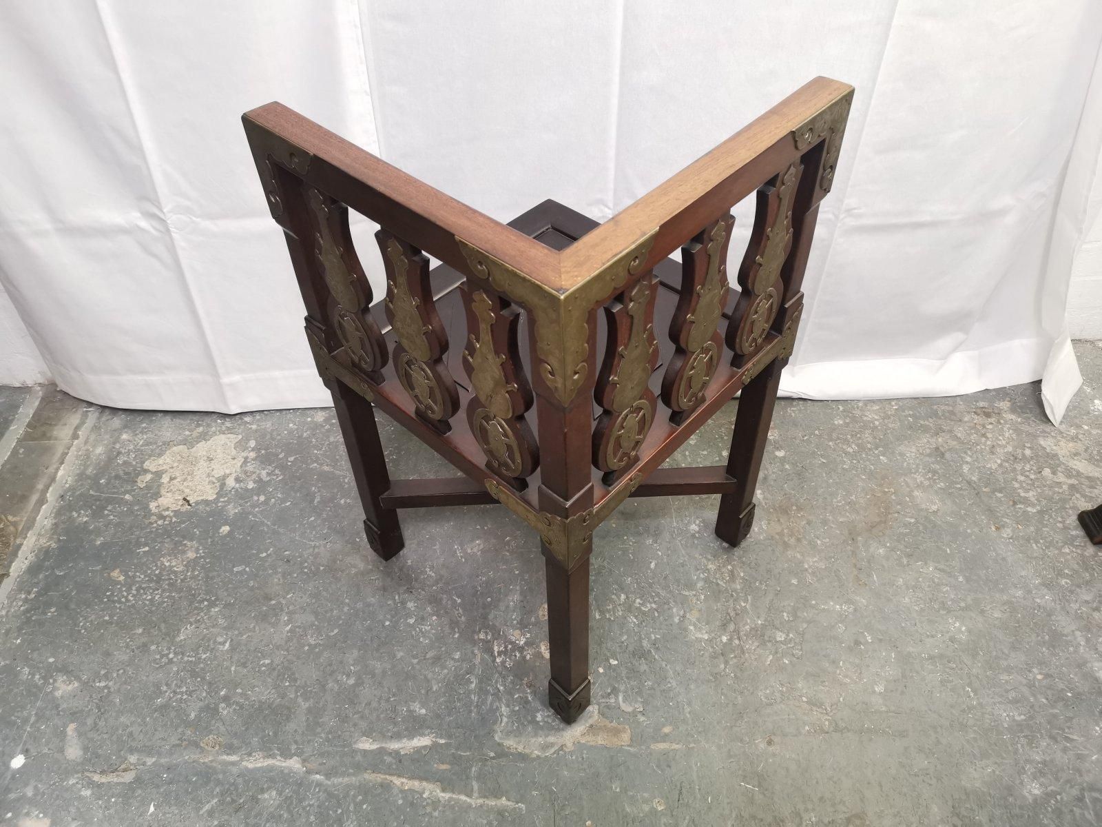 photo furniture Chinese Rosewood Dining Table & Four Chairs With Etched Decorative Brass Plaques