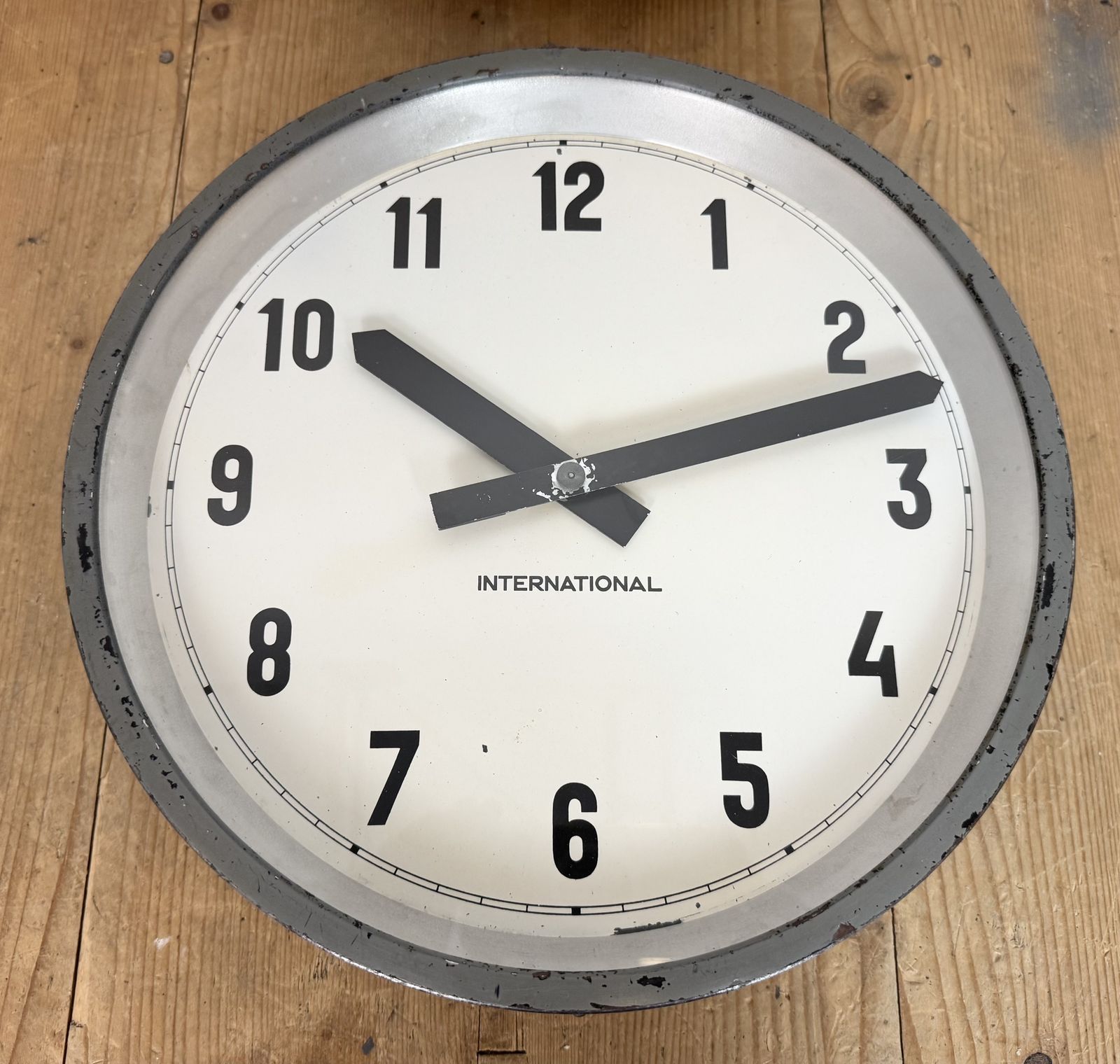 Grey Industrial Factory Wall Clock From International, 1950s photo vinterior