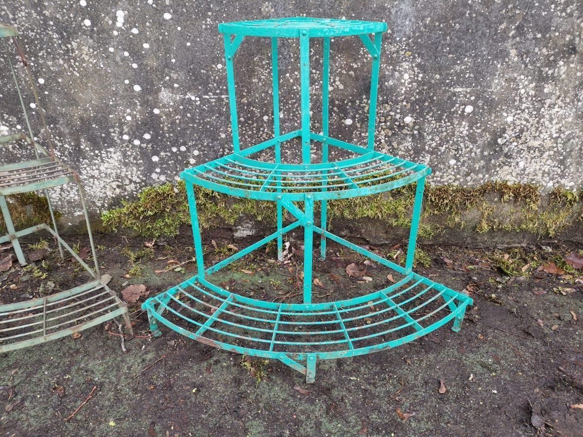 Three French Midcentury Corner Quarter Moon Iron Plant Pot Shelves Or Stands photo 1224.0
