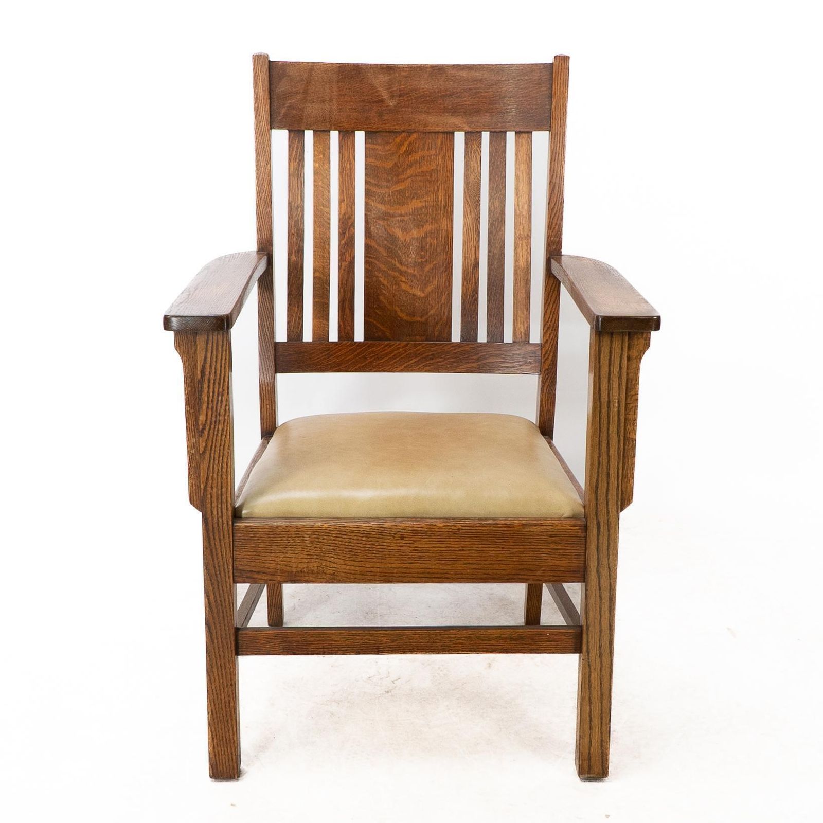 L&Jg Stickley Arts & Crafts Oak Armchair With Curved Back & Shaped Arm Supports photo furniture