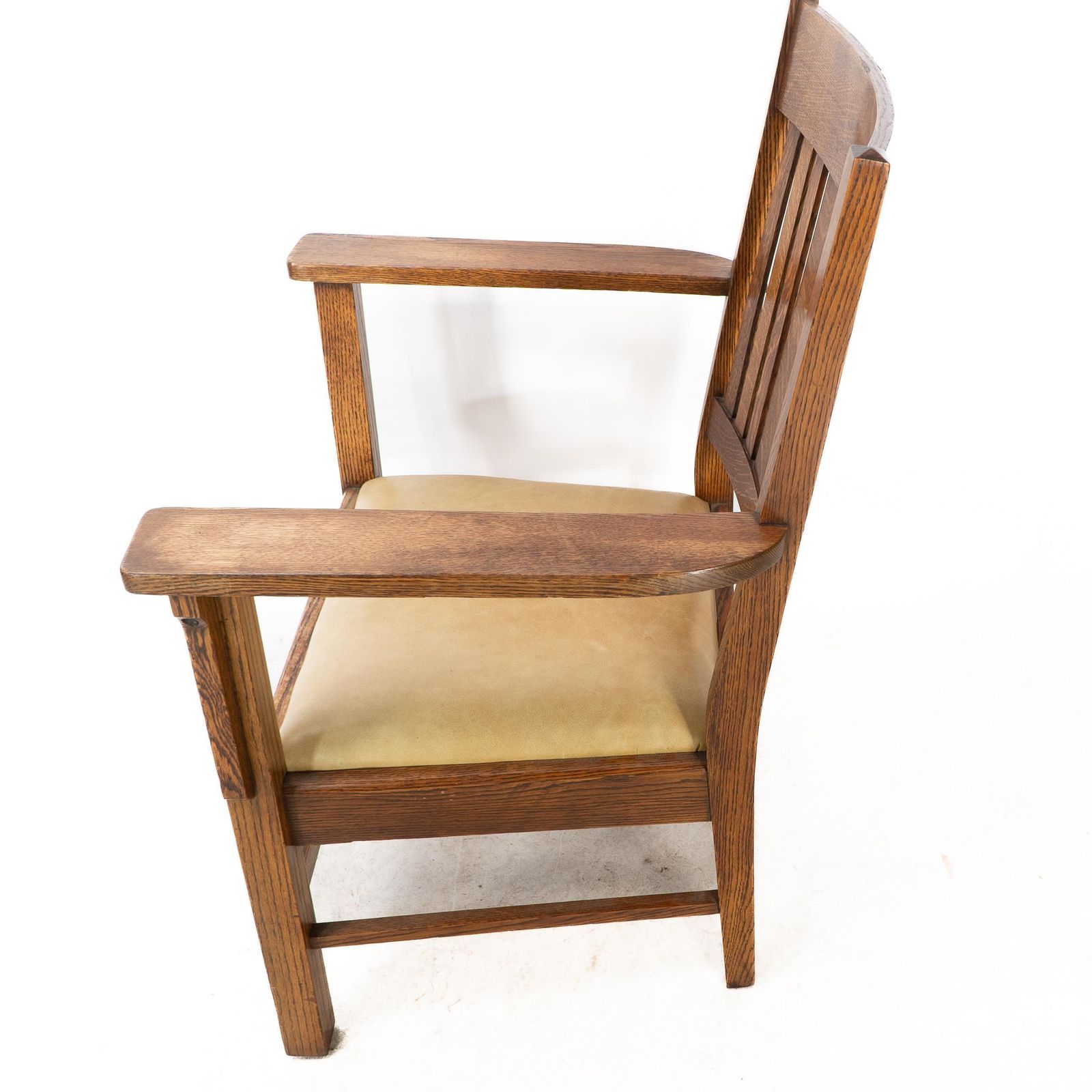 Furniture L&Jg Stickley Arts & Crafts Oak Armchair With Curved Back & Shaped Arm Supports photo