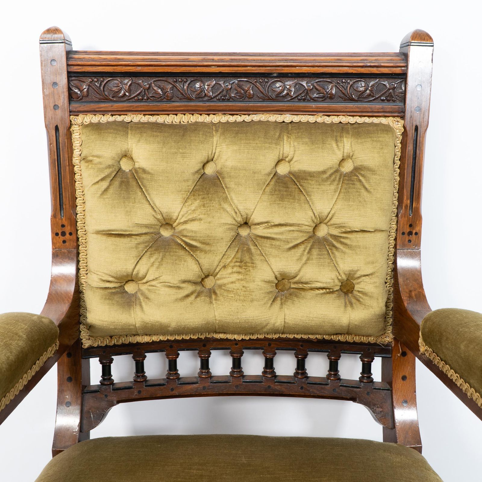 Charles Bevan Attr. A Set Of Five Gothic Revival Oak Dining Chairs & An Armchair photo vintage