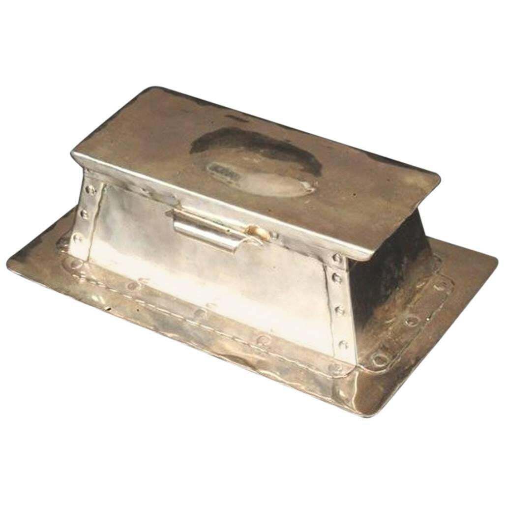 A J Seward Of Birmingham Arts And Crafts Hammered Electro Plated Double Inkstand
