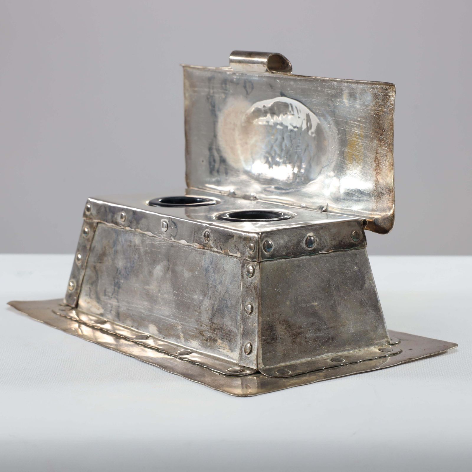 A J Seward Of Birmingham Arts And Crafts Hammered Electro Plated Double Inkstand photo for sale