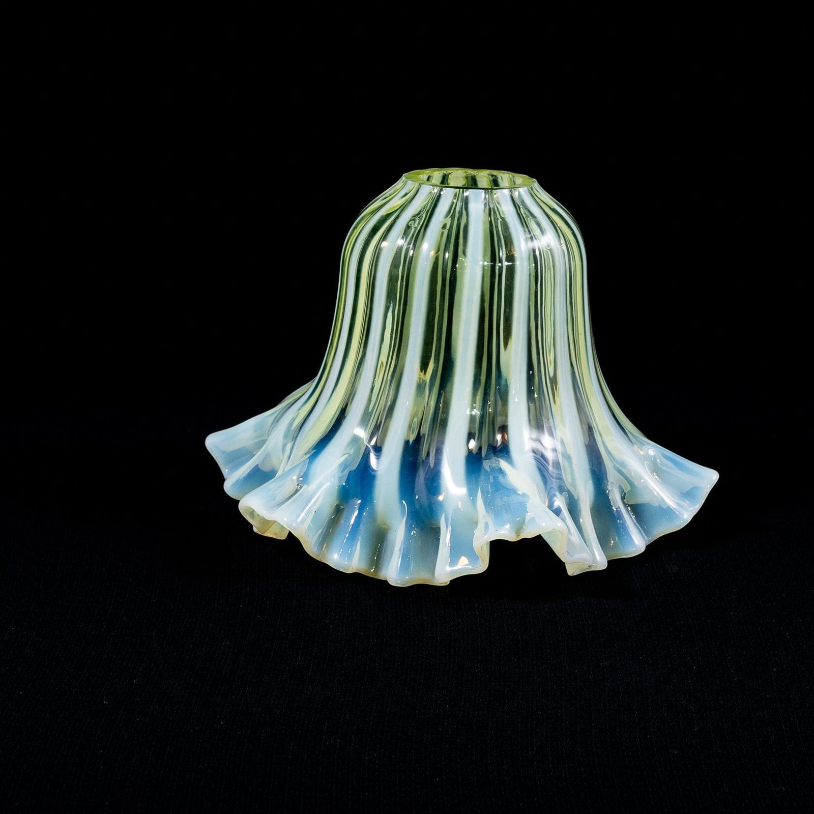 photo for sale A Pleated Vaseline Shade, Consisting Of Alternating Stripes And A Ruffled Rim.