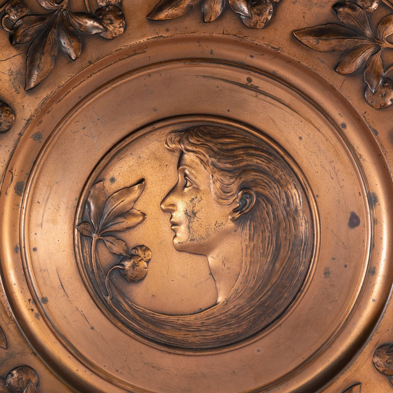 Wmf. A Pair Of Brass Wall Plaques Embossed With A Lady's And Gentleman's Heads photo 918.0